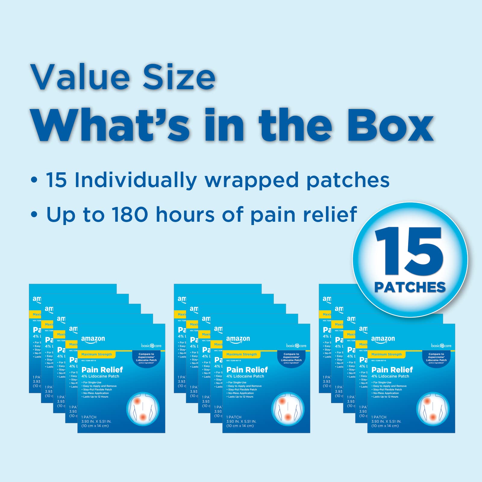 Amazon Basic Care Maximum Strength OTC Pain Relief , 4% Lidocaine Patch, 3.9” x 5.5”, 15-Count Box (Previously HealthWise) Amazon Basic Care buy supplements canada