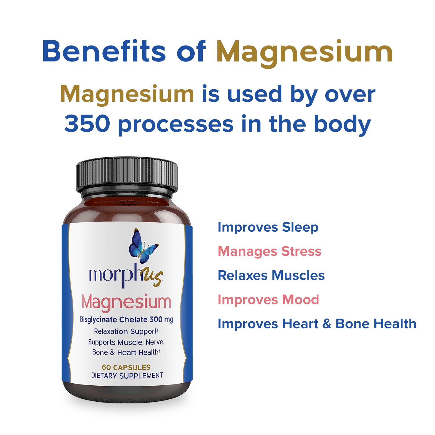Morphus Magnesium Bisglycinate Chelate 300mg Supplement | 60 Capsules | Helps Women with Perimenopause & Menopause Symptoms | Restful Sleep, De-Stress, Relaxes Muscles & Nerves | Fast Absorption MORPHUS buy supplements canada