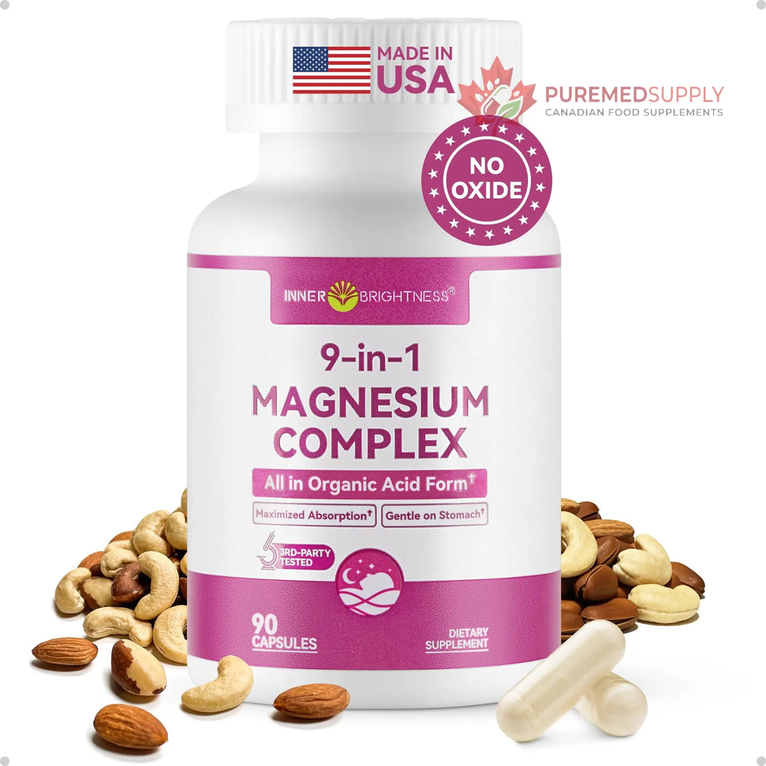 9-in-1 Magnesium Complex, 300mg Magnesium from 9 Organic Forms, Glycinate, Citrate, Malate, High Absorption for Sleep & Relaxation, Energy & Muscle Support, 90 Capsules Inner Brightness buy supplements canada