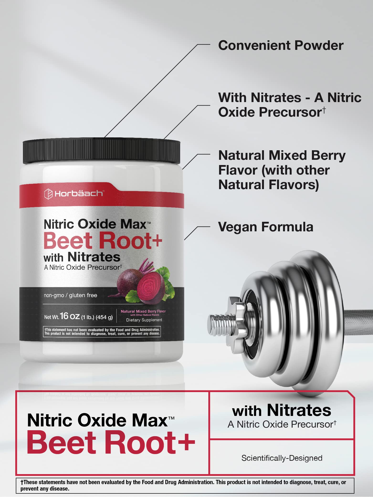 Nitric Oxide Beet Root Powder | 16 oz (454g) | Natural Mixed Berry Flavor | with Nitrates Horbäach buy supplements canada