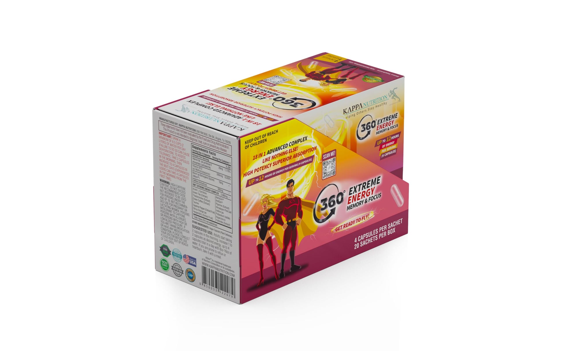 360 Extreme Energy, Memory & Focus (1 Display 20 Sachets (4 Capsules ea) KAPPA NUTRITION buy supplements canada