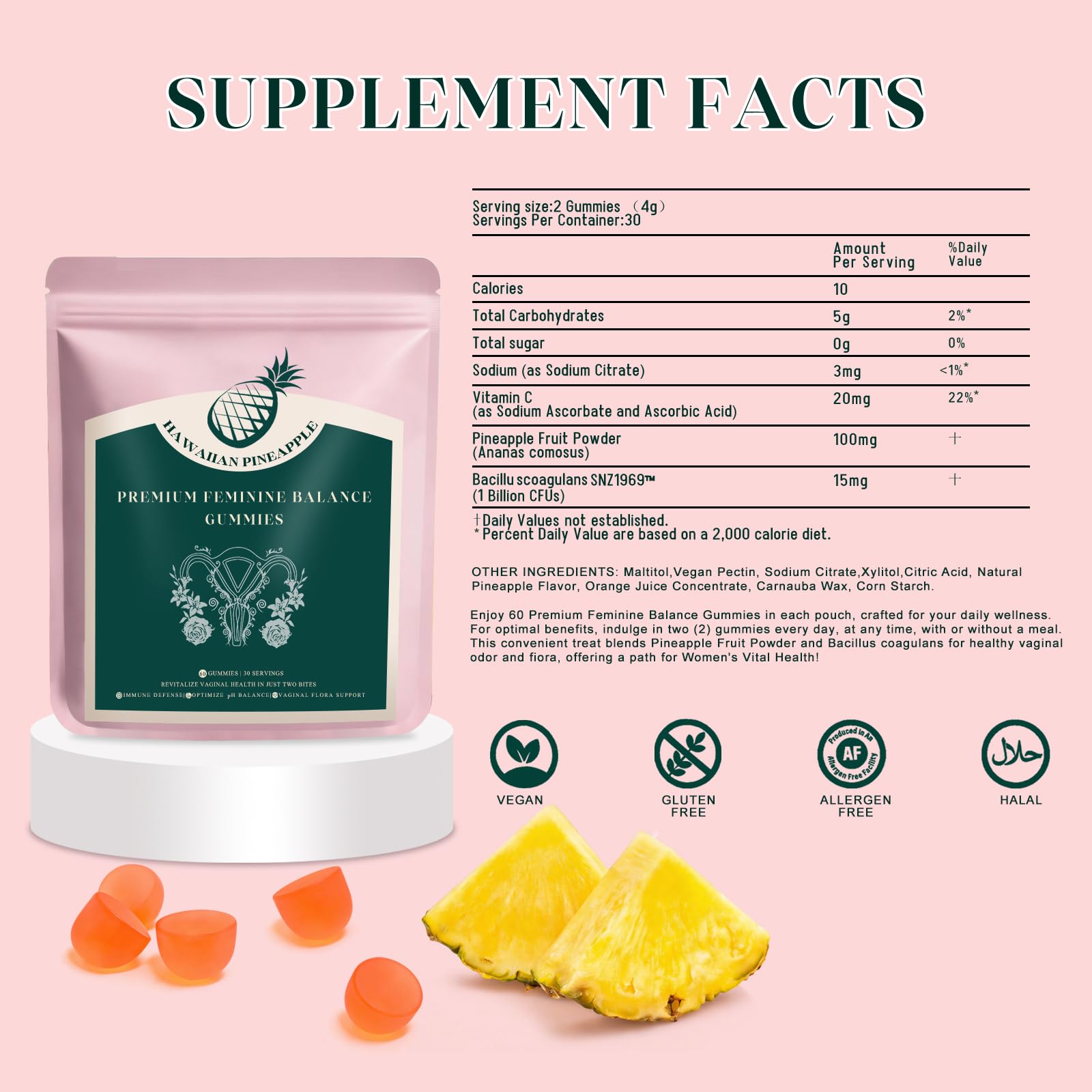 KLKIT Premium Feminine Balance Gummies, Pineapple Vaginal Probiotics for Women, pH Balance Feminine Gummies for Immune Support, Vegan & Gluten Free, 60 Count (30 Servings) KLKIT buy supplements canada