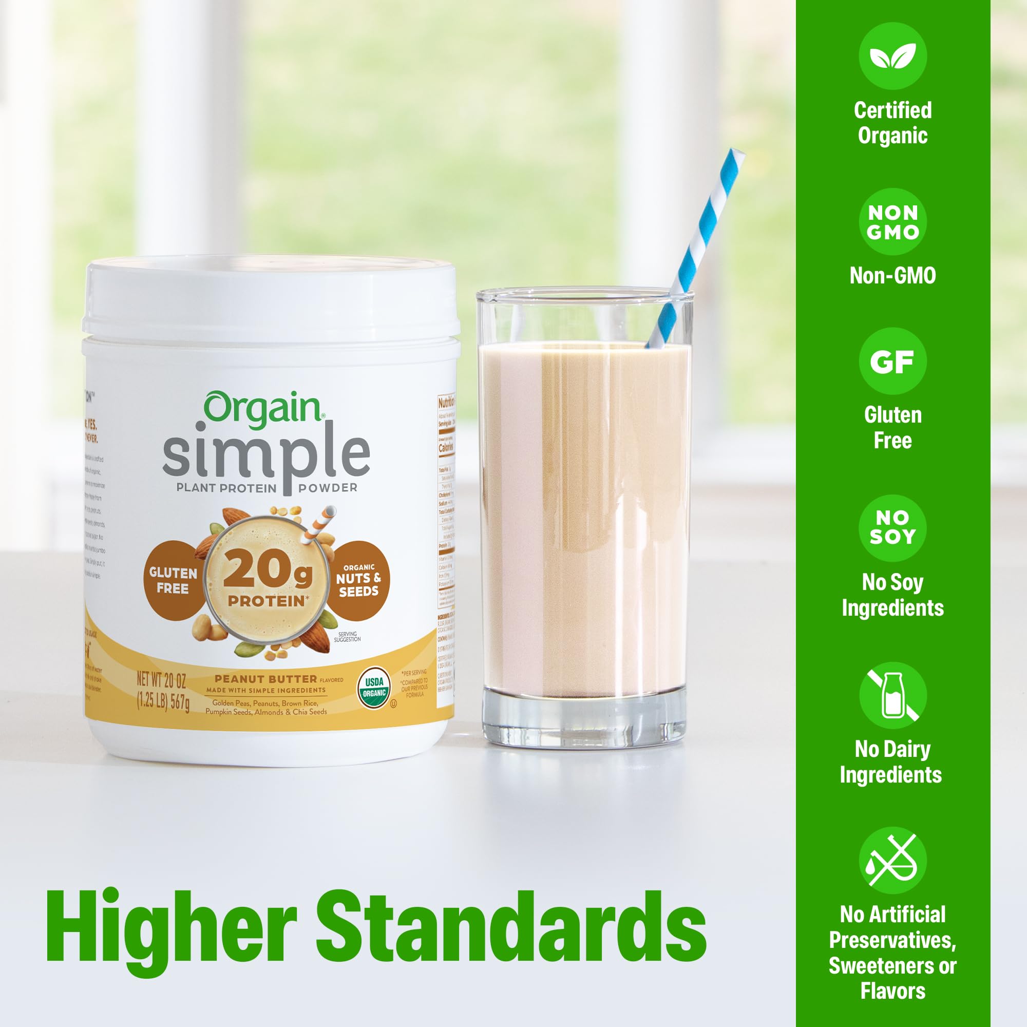 Orgain Organic Simple Vegan Protein Powder, Peanut Butter - 20g Plant Based Protein, With less Ingredients, No Artificial Sweeteners, Gluten Free, No Dairy or Lactose, 1.25 lb (Packaging May Vary) Orgain buy supplements canada