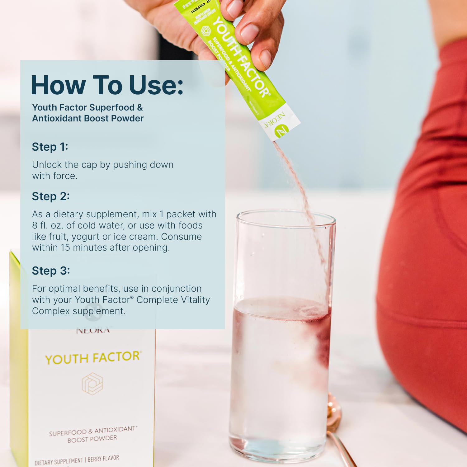 NEORA Youth Factor - Superfood Boost Powder - pH Balance, Hair Skin Nails Support, Fruits & Veggies Equivalent, Nutrient Absorption - 30 Packets NEORA buy supplements canada