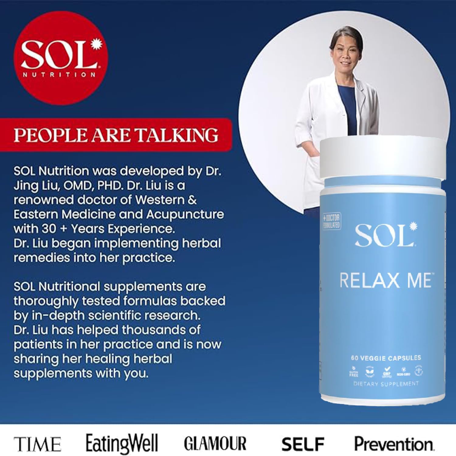 Sol Nutrition Relax Me - Natural Calming Relief for Stress, Tension, & Worry - 15x More Effective - Support Mood, Relax the Mind & Body - Supplements for Adults - Non-Drowsy - 60 Vegetarian Capsules Sol Nutrition buy supplements canada