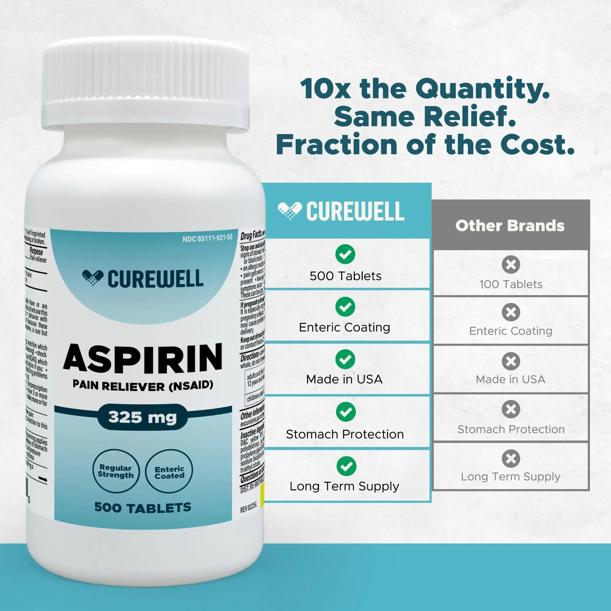 CUREWELL Enteric Coated Aspirin Tablets 325mg (500 Count) NSAID Pain Reliever & Fever Reducer Coated Aspirin for Adults - Regular Strength for Headache Arthritis Menstrual & Muscle Pain CUREWELL buy supplements canada
