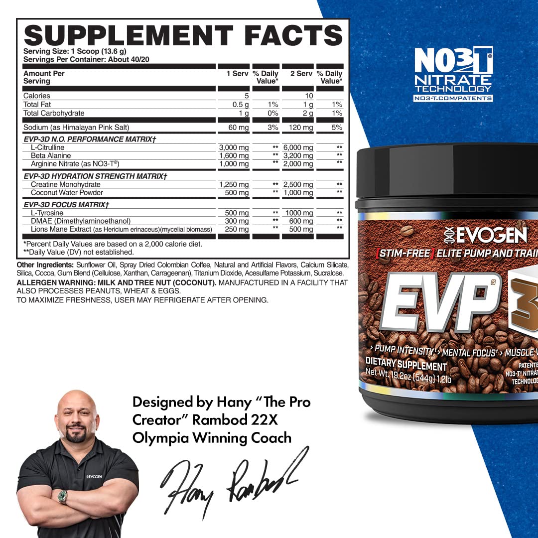 Evogen EVP 3D Iced Moche Coffee | Xtreme Stimulant Free Pre-Workout Powder Arginine Evogen buy supplements canada