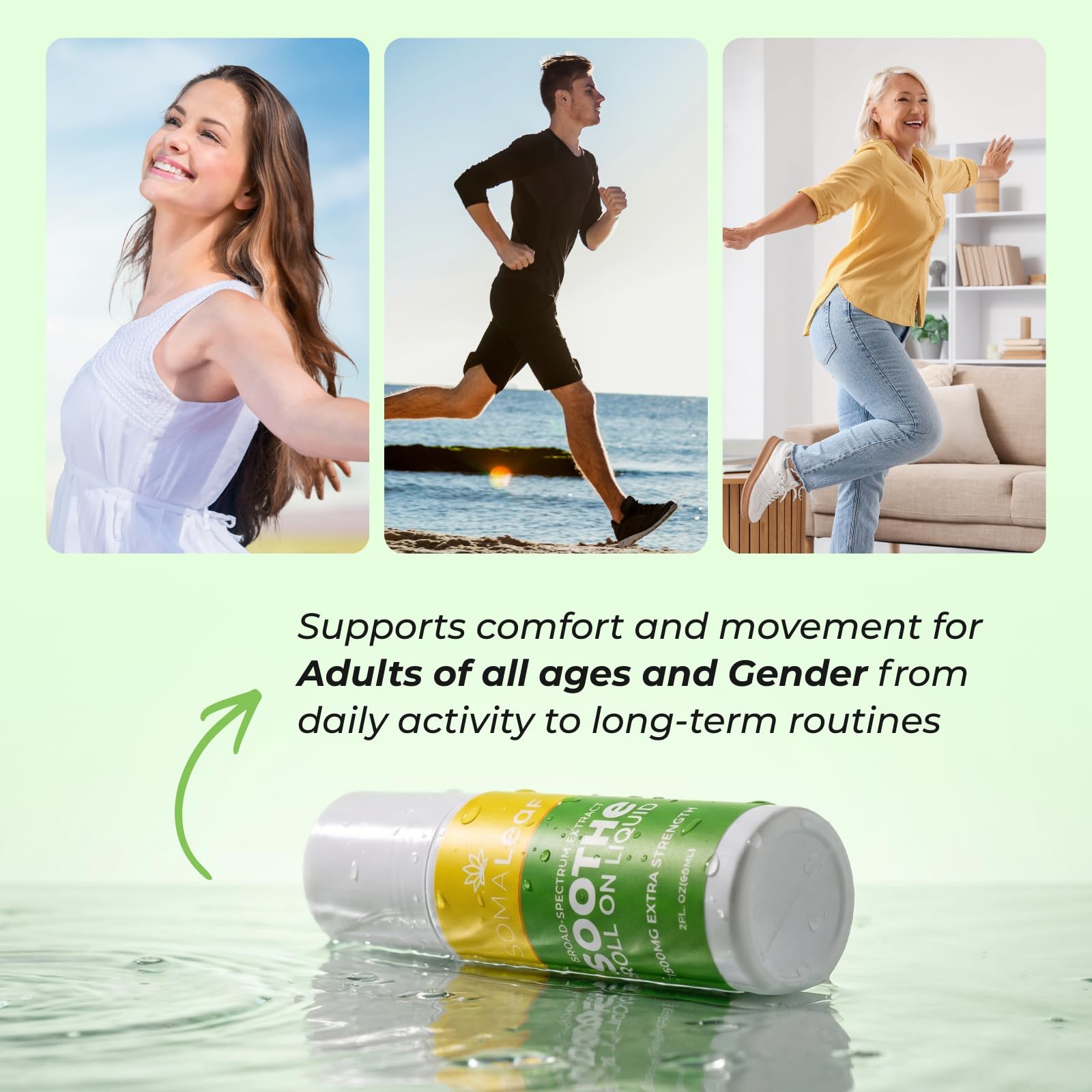 SomaLeaf Soothe Roll-On, 1500 MG, Extra Strength, Natural Comfort for Muscles, Hips, Joints, Neck, Back, Elbows, Fingers, Hands, and Knees SomaLeaf buy supplements canada