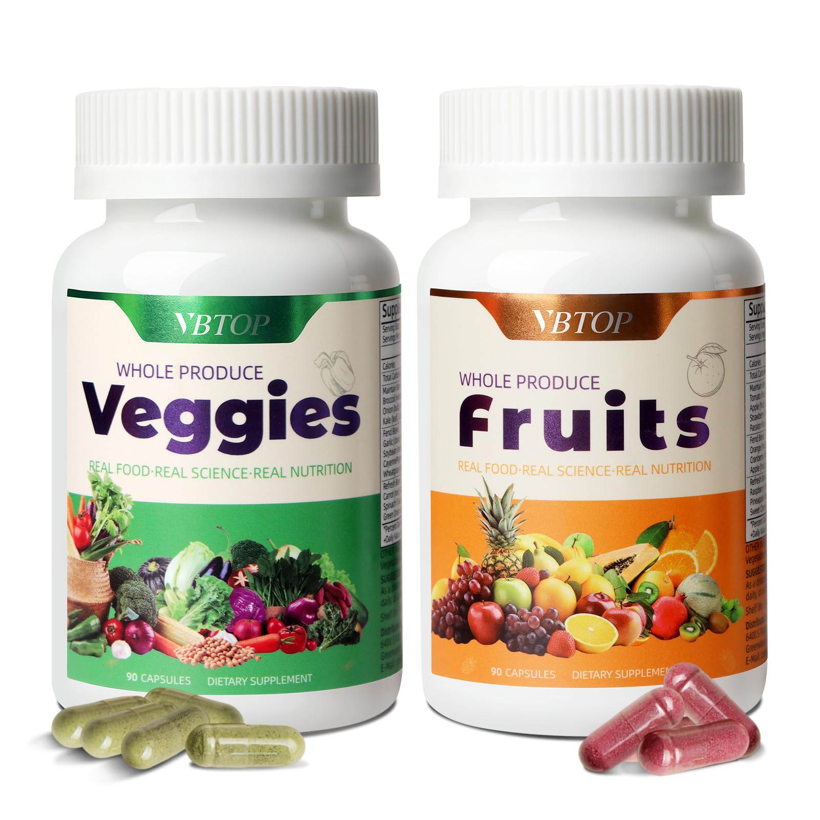 VBTOP Fruit & Vegetable Supplement - Natural Ingredients - 2 Bottles - 180 Capsules Total | A Blend of 20+19 Natural Whole Fruits & Vegetables, a Fresh superfood Formula Rich in Vitamins and Minerals VBTOP buy supplements canada