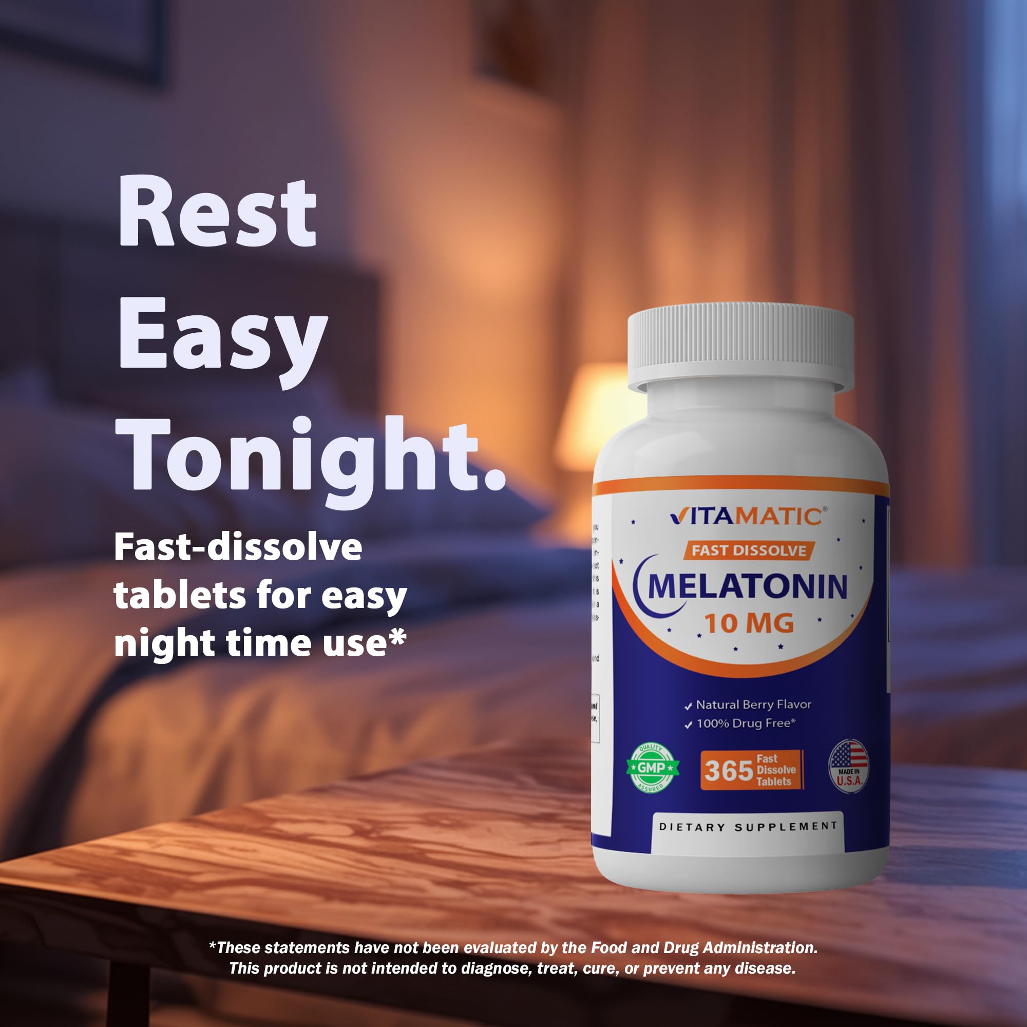 Vitamatic Melatonin 10 mg Fast Dissolve Tablets – Quick-Dissolving Sleep Support Supplement for Adults – Vegetarian, Non-GMO & Gluten-Free Vitamatic buy supplements canada