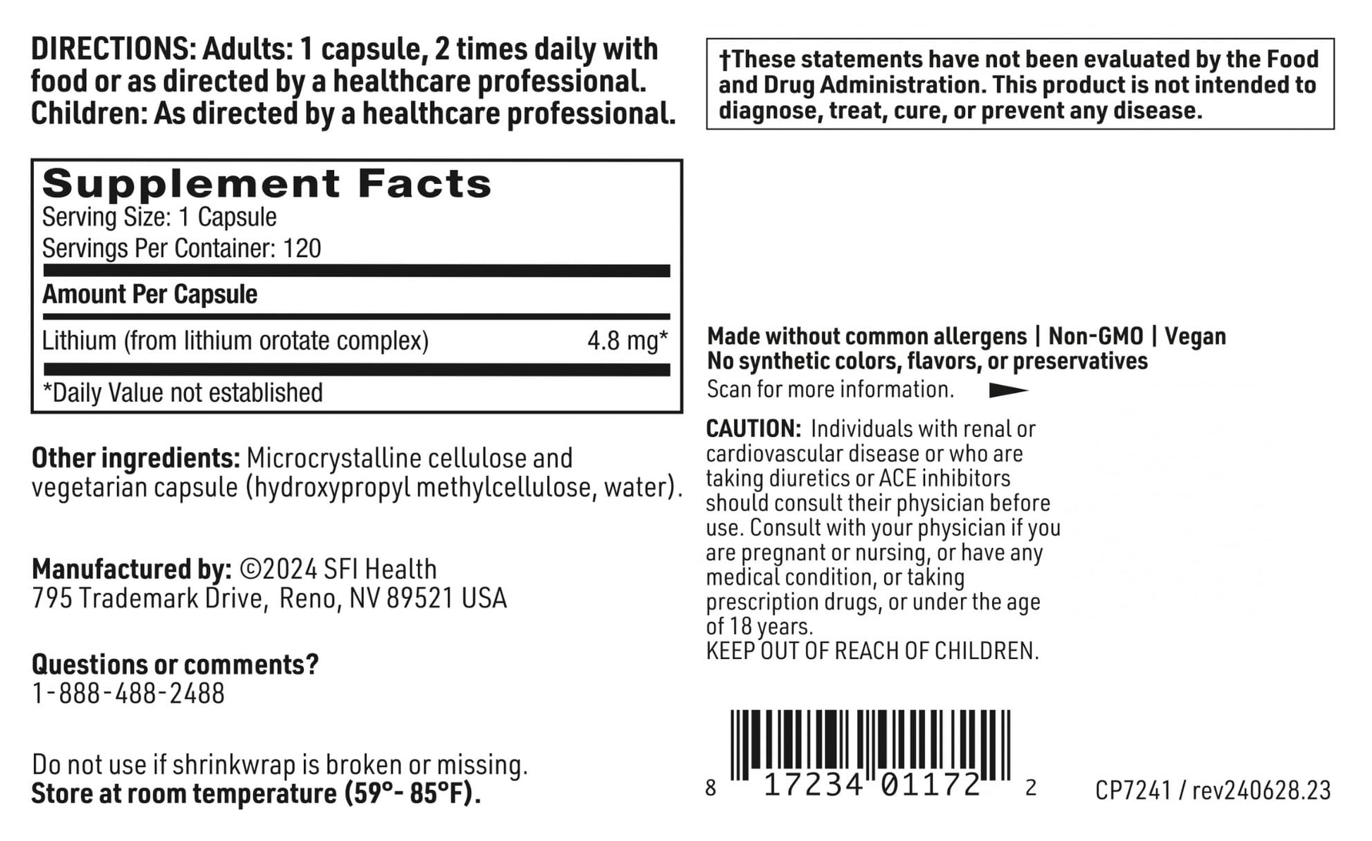 Klaire Labs SFI Health Lithium Orotate 4.8 mg - May Help Balance Mood - Bioavailable Lithium Orotate Supplement - Trace Minerals Promote Focus, Memory SFI Health buy supplements canada
