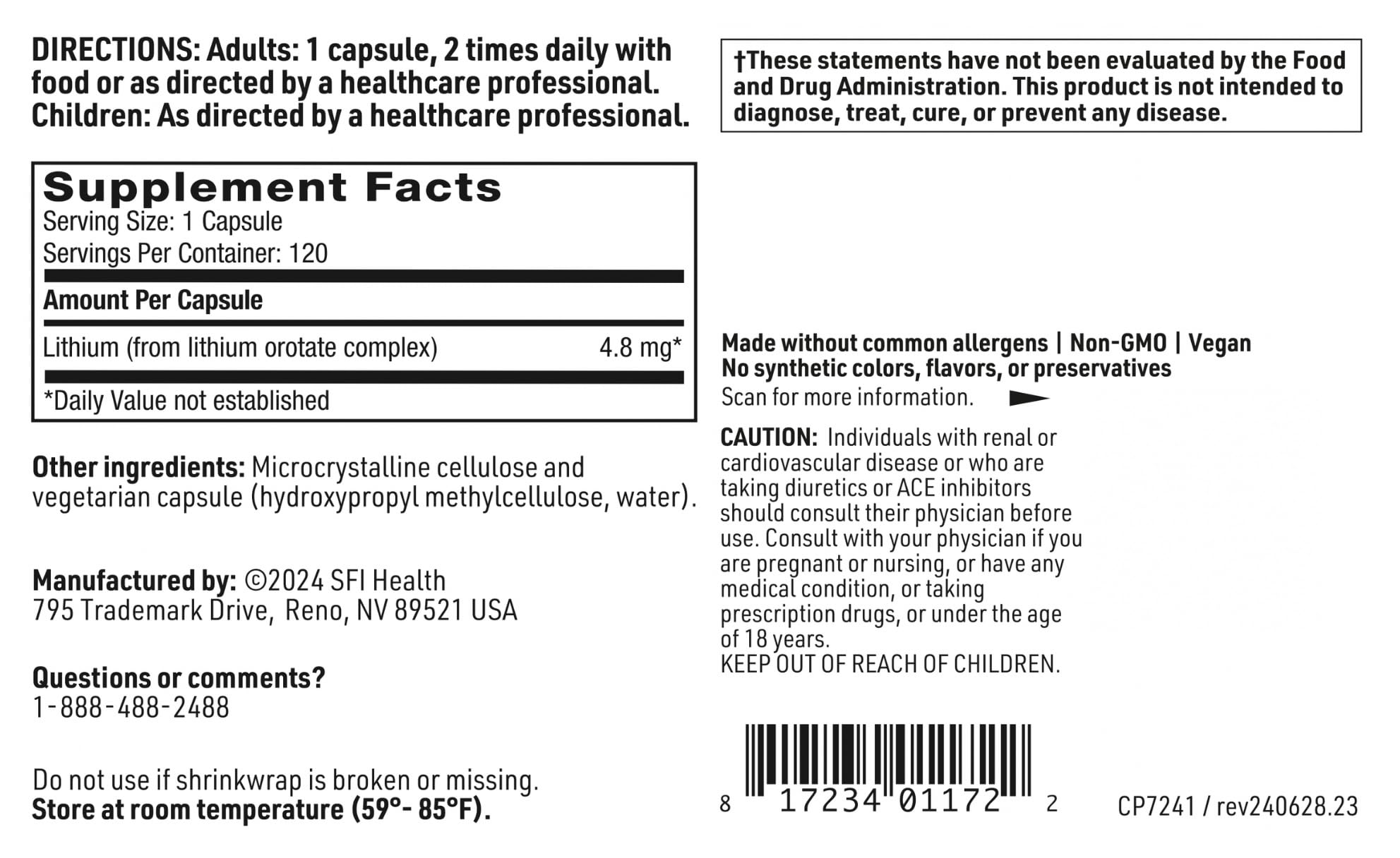 Klaire Labs SFI Health Lithium Orotate 4.8 mg - May Help Balance Mood - Bioavailable Lithium Orotate Supplement - Trace Minerals Promote Focus, Memory SFI Health buy supplements canada