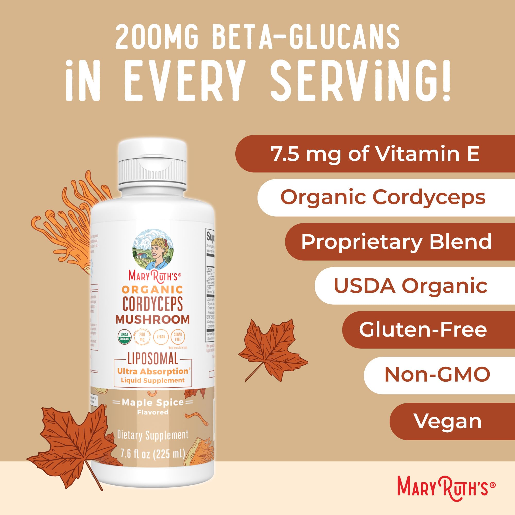 MaryRuth Organics Cordyceps Mushroom Supplement | Ultra Absorption Liposomal | Full Spectrum Mushroom | 200mg Beta-Glucans Per Serving | USDA Organic | Vegan | 7.6 oz | 15 Servings MARYRUTH'S buy supplements canada