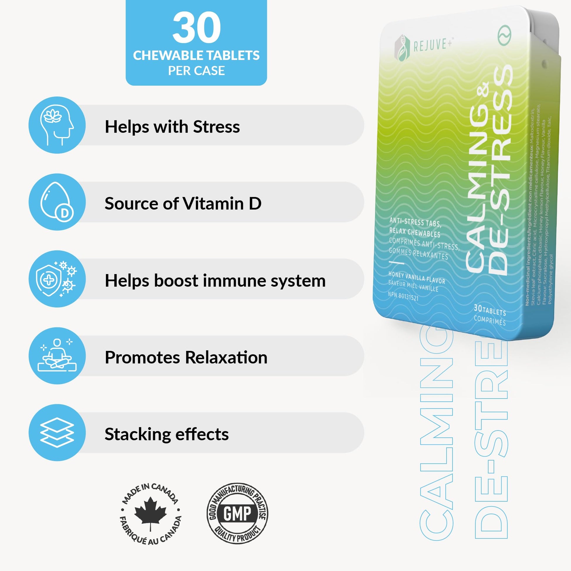 REJUVE+ Calm & Destress Nootropic Supplement – Brain Boost | L-Theanine, GABA, Ashwagandha, Vitamin D | Natural Stress Relief & Relaxation | Sleep Enhancer | Mood Enhancer | Honey Vanilla Flavor (1) REJUVE+ buy supplements canada