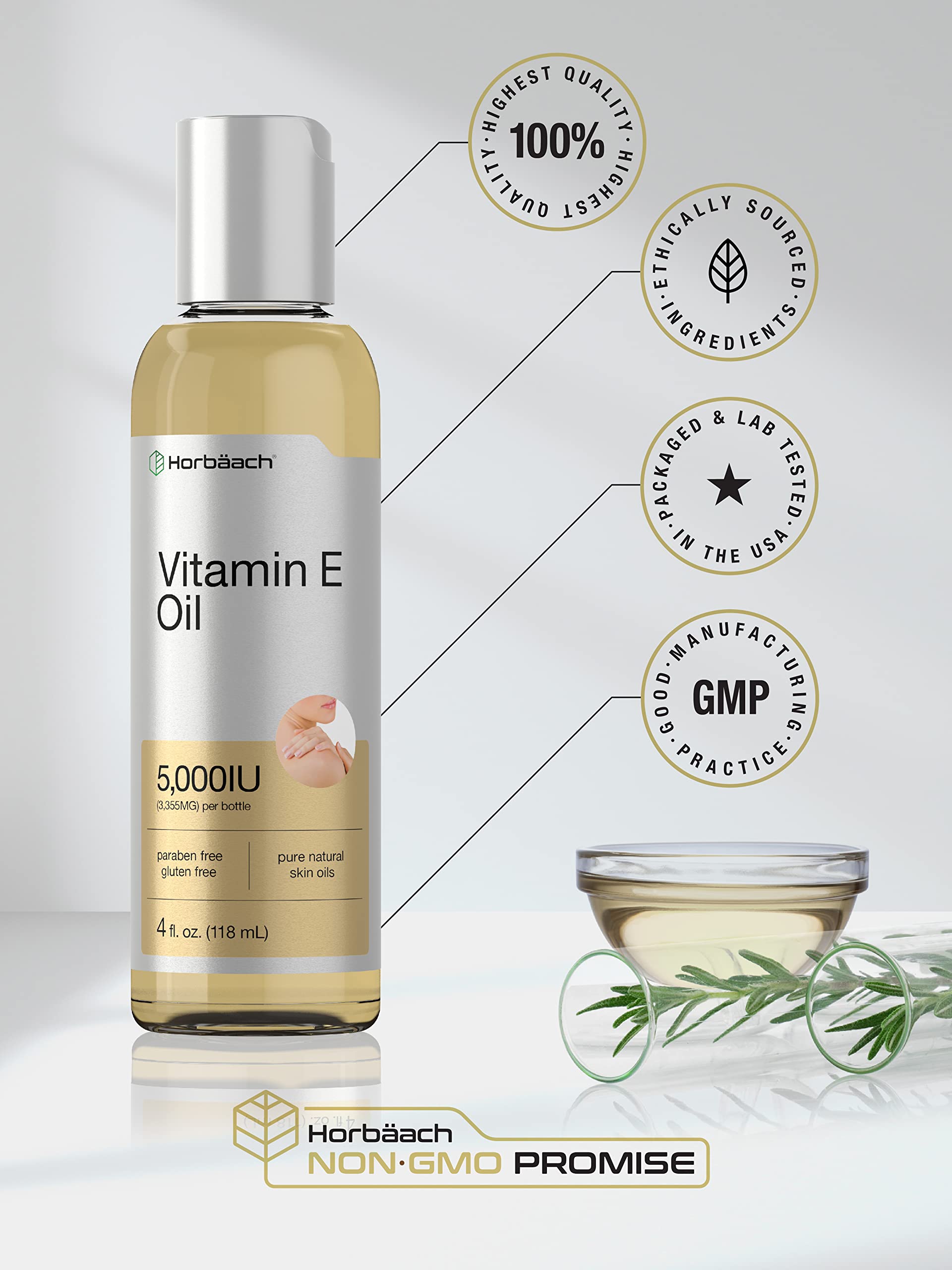 Vitamin E Oil | 5000 IU | 8 oz (2 x 4oz) Value Pack | for Skin, Hair, Face & Body | Vegetarian Horbäach buy supplements canada