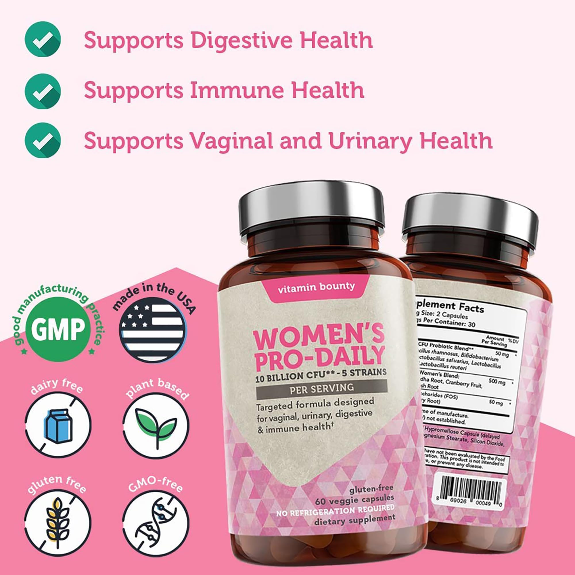 Vitamin Bounty Women's Pro Daily - Vaginal Probiotic & Prebiotic & pH Balance, Probiotics Vitamin Bounty buy supplements canada