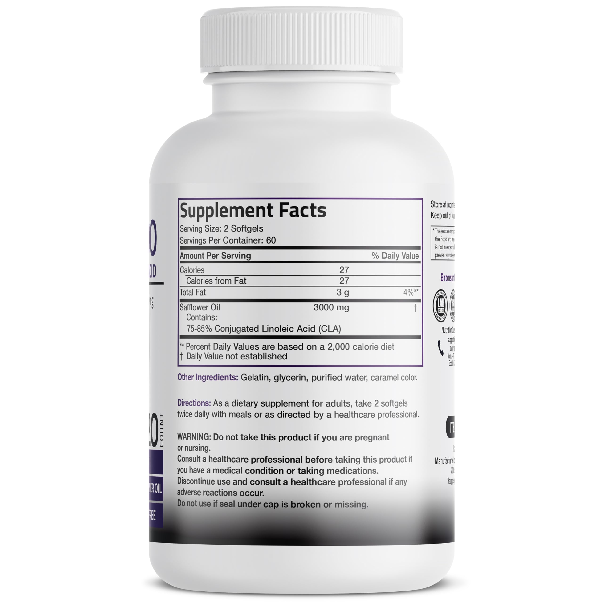 Bronson CLA 3000 Extra High Potency Supports Healthy Weight Management Lean Muscle Mass Non-Stimulating Bronson buy supplements canada