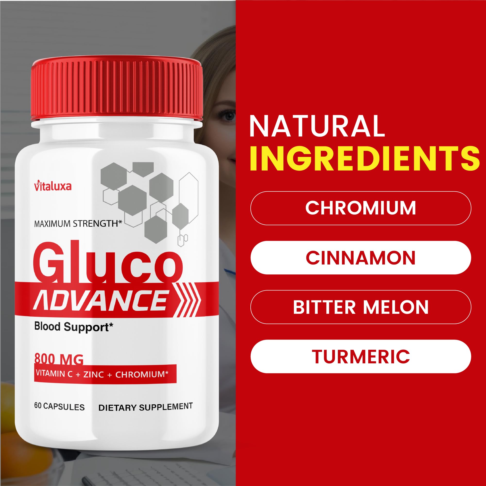 Gluco Advance Capsules, Gluco Advanced Blood Support Supplement GlucoAdvance Pills for Joints, GlucoseAdvance Premium Blend Flow Balance All Natural Formula Overall Health Wellness (60 Capsules) Vitaluxa buy supplements canada