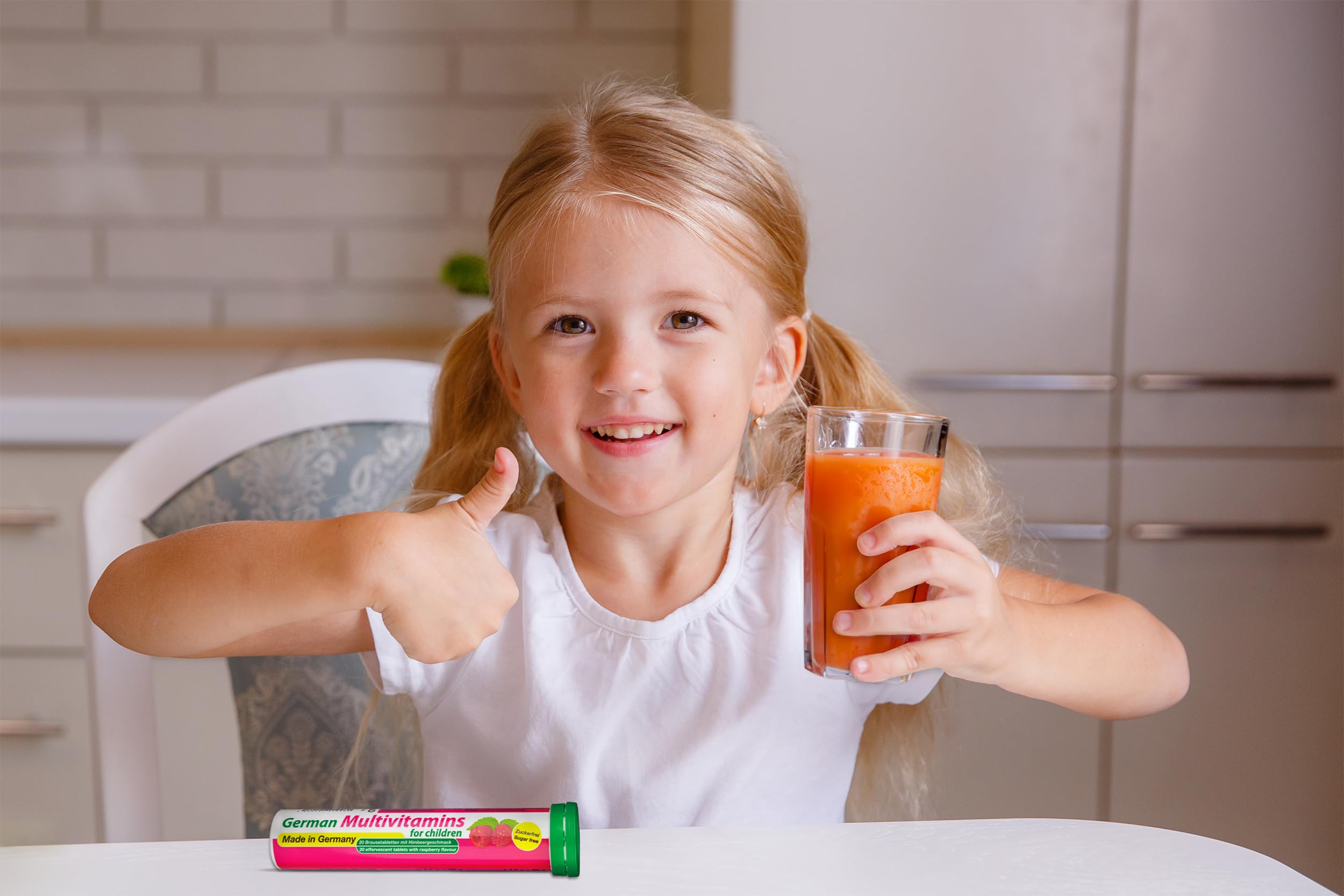 T&D German Multivitamin for Children 60 Drink Effervescent Tablets - Sweet Raspberry Flavour, Sugar Free, Vegan - Vitamin C, E, B1, B2, B6, B12 T&D buy supplements canada