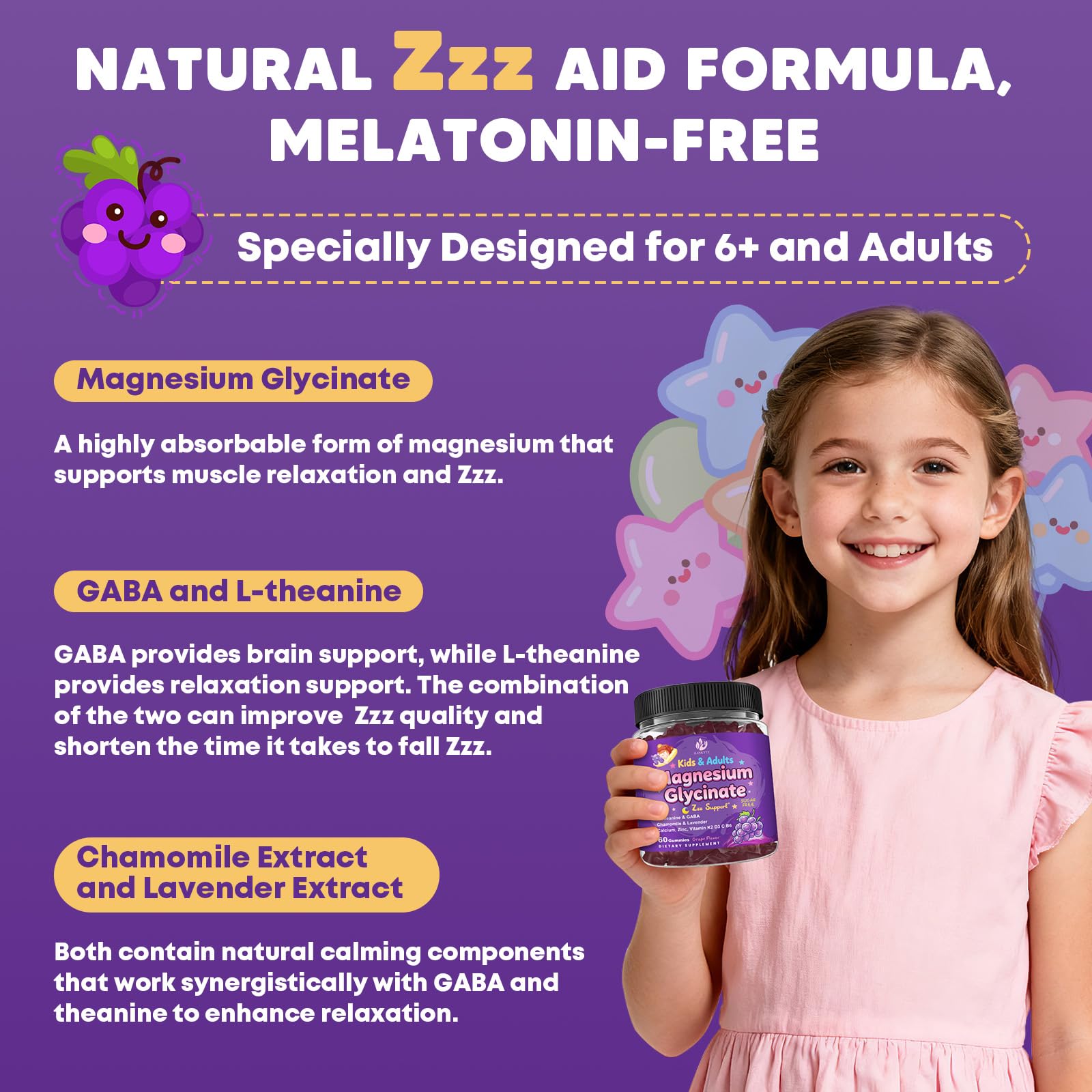 Sugar Free Magnesium Glycinate Gummies for Kids & Adults - Zzz Support, Relaxation & Cognition Support, 200/400mg Magnesium Gummies with L-Theanine, GABA, Calcium, B6, D3, C & K2, Grape Flavor, 60 Ct JIANKYTZ buy supplements canada