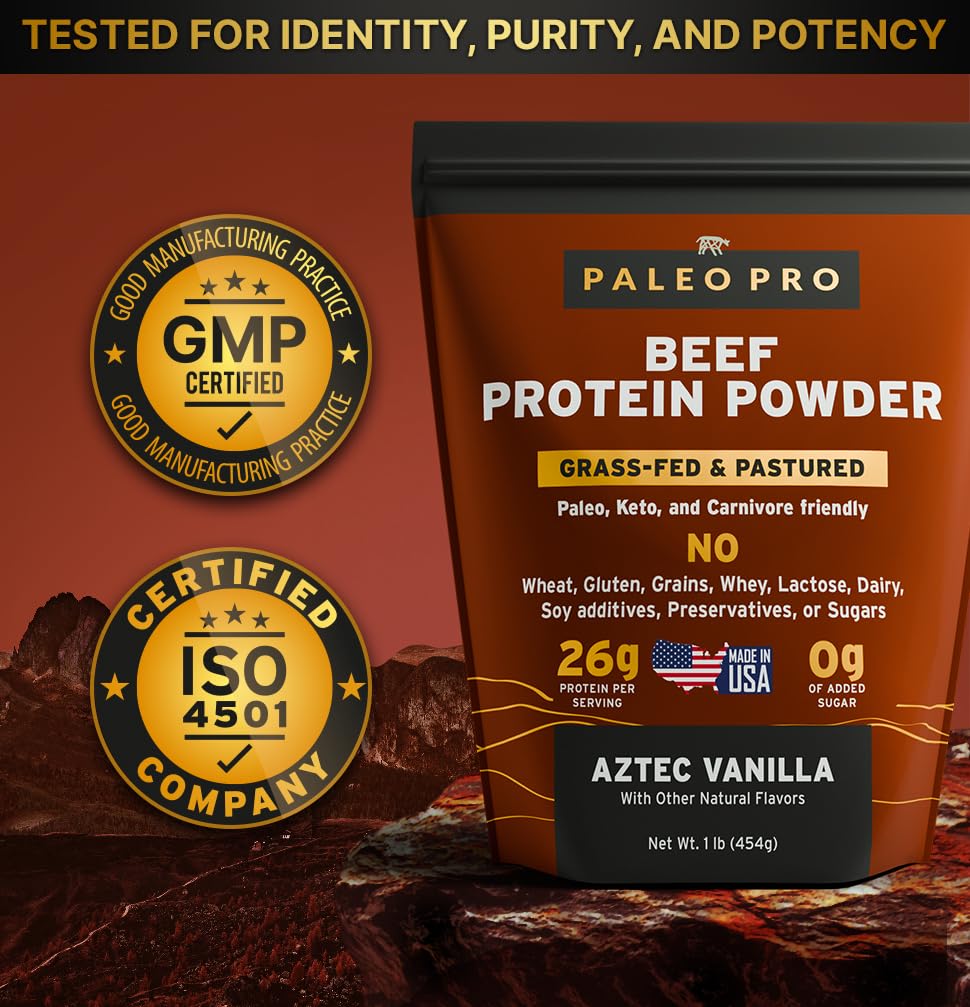 Paleo Pro 26G Beef Protein Powder - Grass Fed Protein Powder Isolate - Pure Animal Based Pastured & Cage-Free | Dairy & Gluten Free, Natural & Clean Proteins for Paleo & Keto - 15 Days Supply Vanilla Paleo Pro buy supplements canada