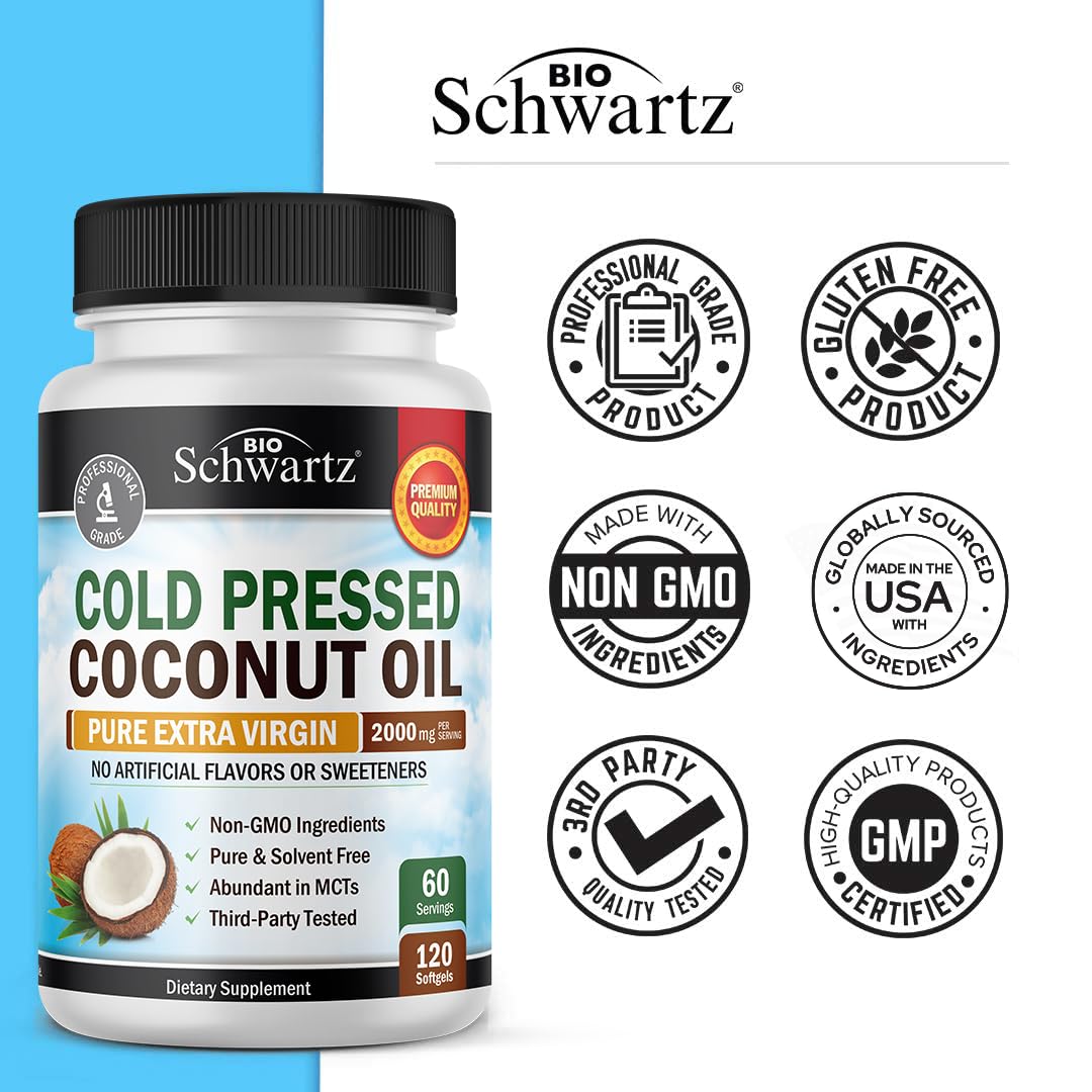 Coconut Oil Capsules 2000mg - Organic Pure Extra Virgin Unrefined Cold Pressed MCT BioSchwartz buy supplements canada