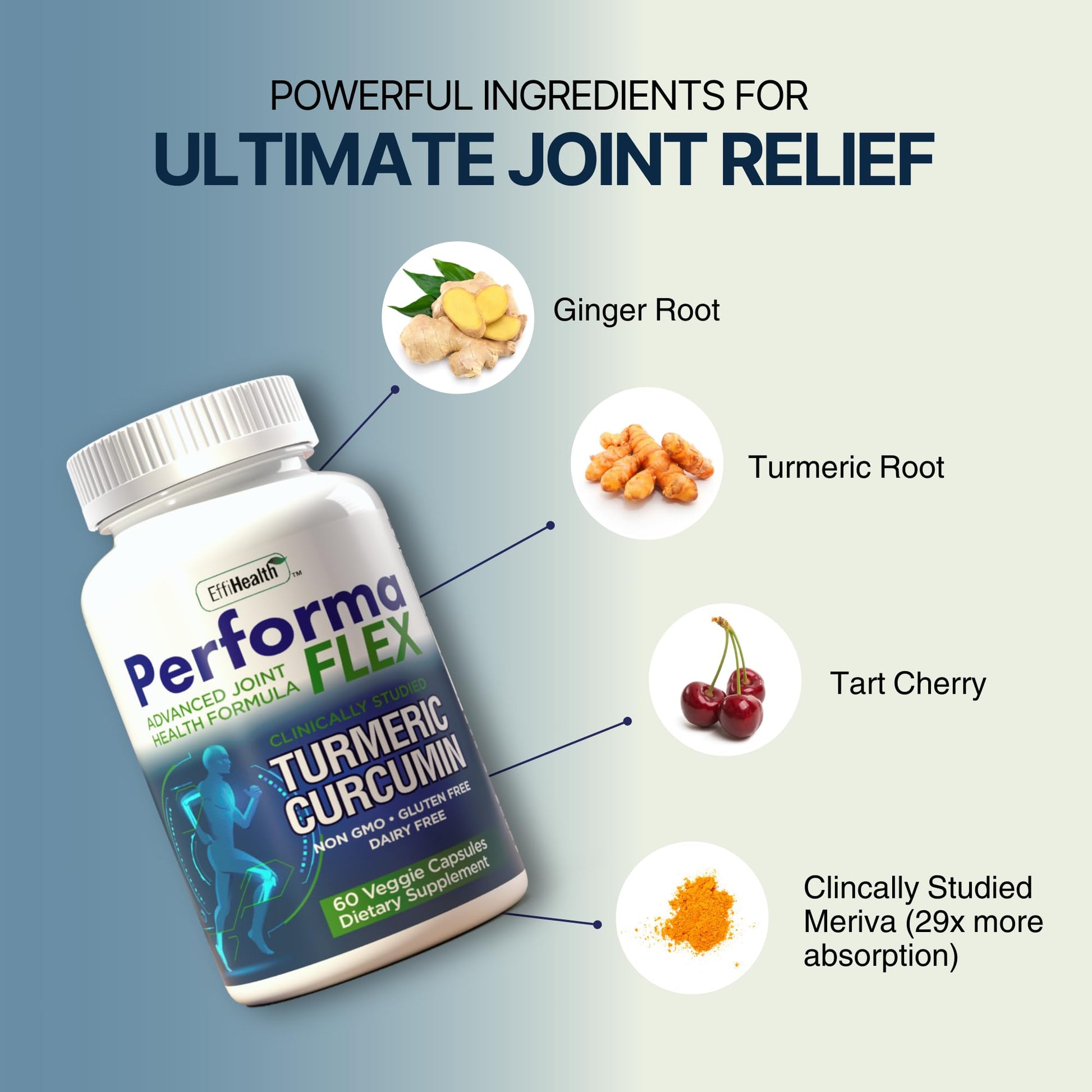 Performa Flex - Joint Support Supplement with Meriva, Turmeric Curcumin, Tart Cherry & Ginger – Ultra High Absorption – Support for Joint Mobility, Joint & Cartilage Health – 60 Capsules Performa Flex buy supplements canada