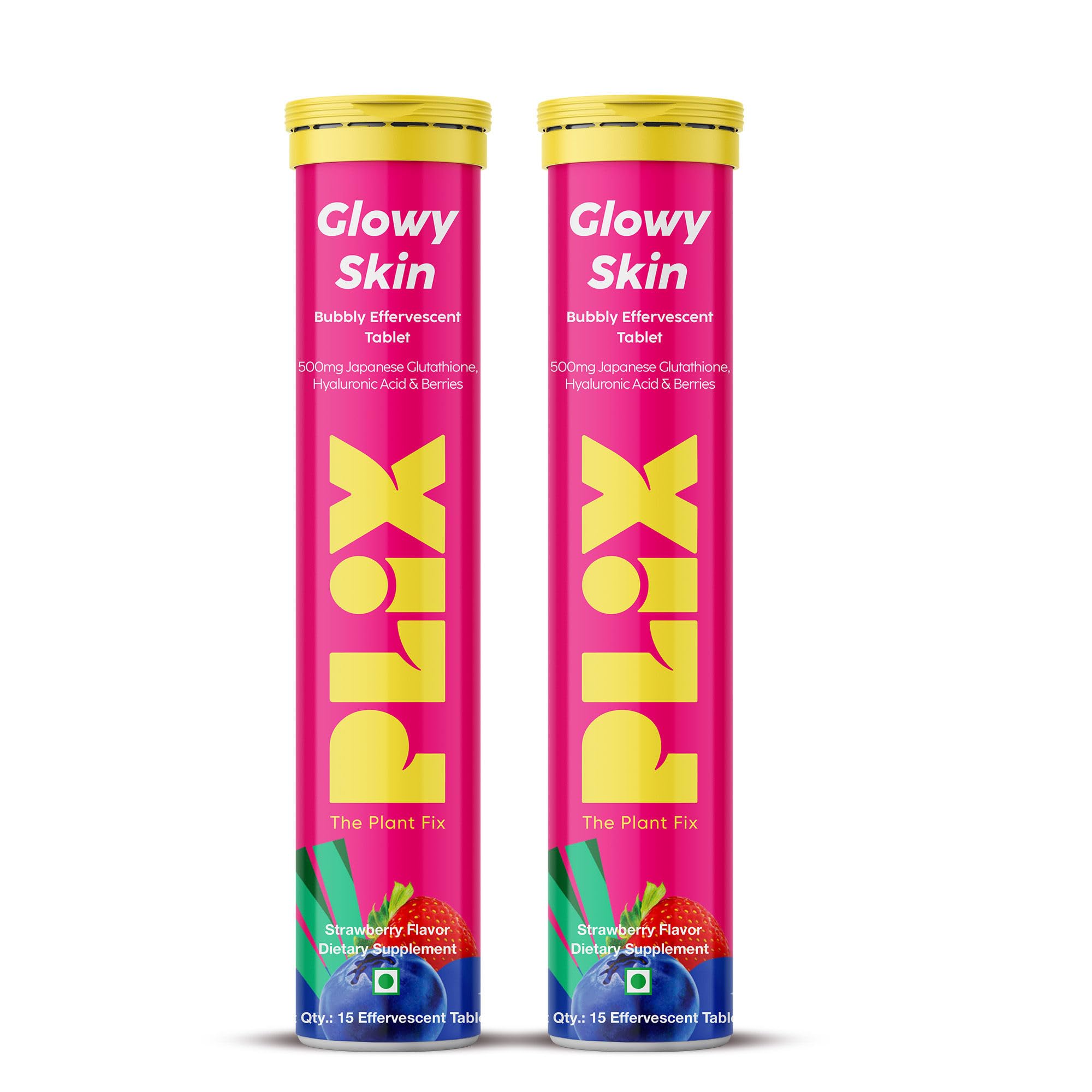 PLIX Glowy Skin 500mg Glutathione Supplement with Hyaluronic Acid, Vitamin C, E & Berries | 30 Effervescent Tablets, Strawberry Flavor PLIX - THE PLANT FIX buy supplements canada