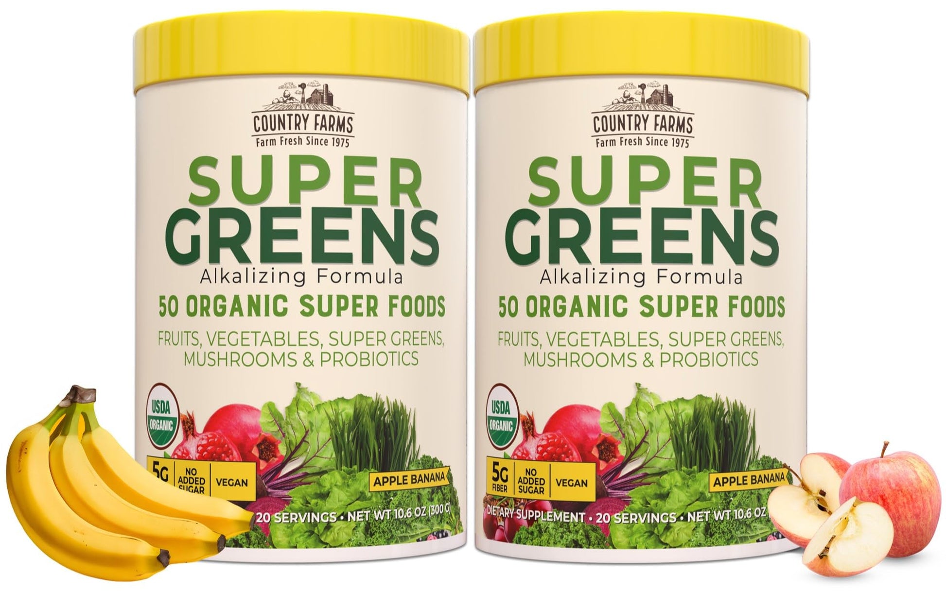 Country Farms Super Greens Apple Banana Powder Smoothie, Organic Super Foods, USDA Organic Drink Mix, Fruits, Vegetables, Mushrooms, Superfood Nutrition, 40 Servings, 2 Pack Country Farms buy supplements canada