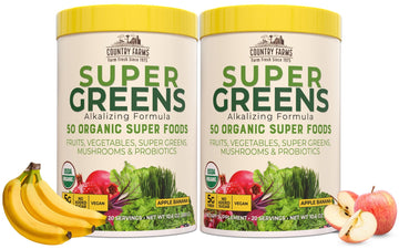 Country Farms Super Greens Apple Banana Powder Smoothie, Organic Super Foods, USDA Organic Drink Mix, Fruits, Vegetables, Mushrooms, Superfood Nutrition, 40 Servings, 2 Pack Country Farms buy supplements canada