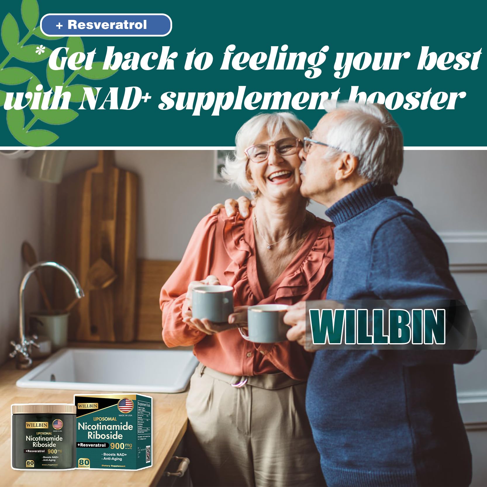 Willbin Liposomal NAD+ Supplement, Nicotinamide Riboside with Resveratrol, NAD Nicotinamide Riboside Boost Energy Focus Anti-Aging for Women & Men - 80 Vegan Capsules Willbin buy supplements canada