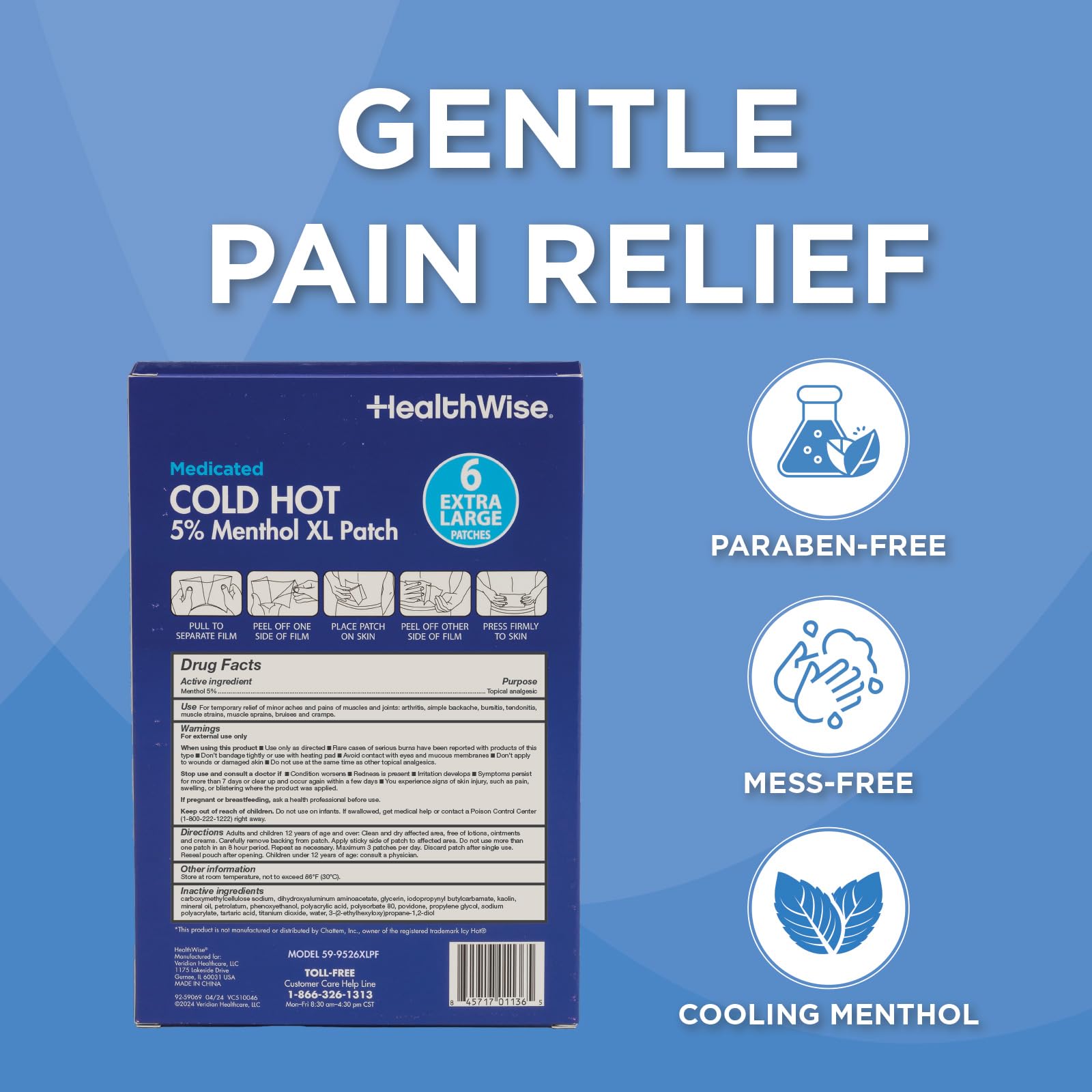 HealthWise Cold Hot Medicated Menthol XL Patch | 5% Menthol | Back and Large Areas | 5.51” x 9.84” | 6-Count | Paraben-Free | Soothes Minor Aches and Pains | Super-Size Relief HealthWise buy supplements canada
