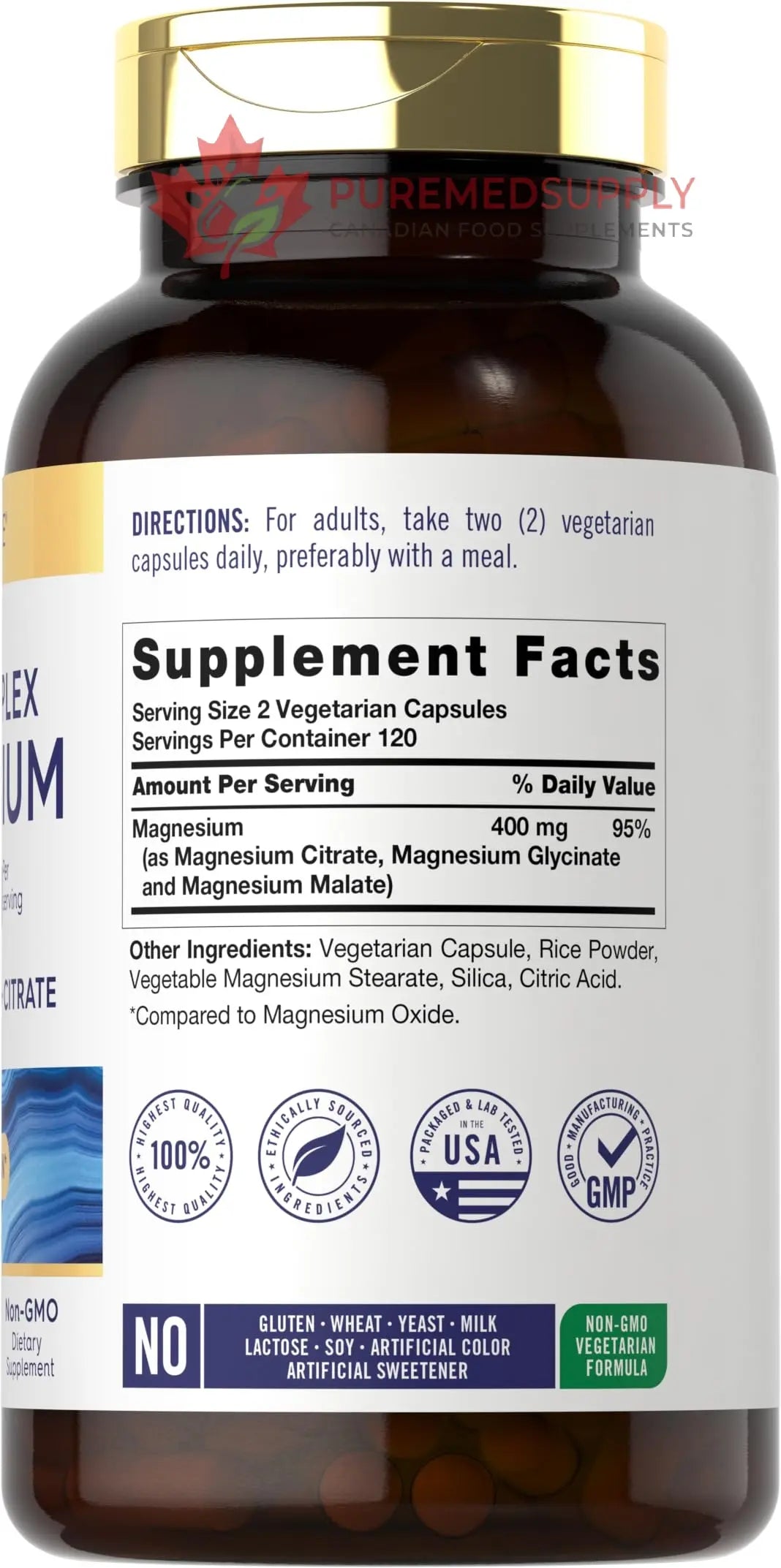 Carlyle Triple Magnesium Complex | 400 mg | 240 Capsules | Magnesium Malate, Glycinate & Citrate | Vegetarian, Non-GMO, and Gluten Free Supplement Carlyle buy supplements canada