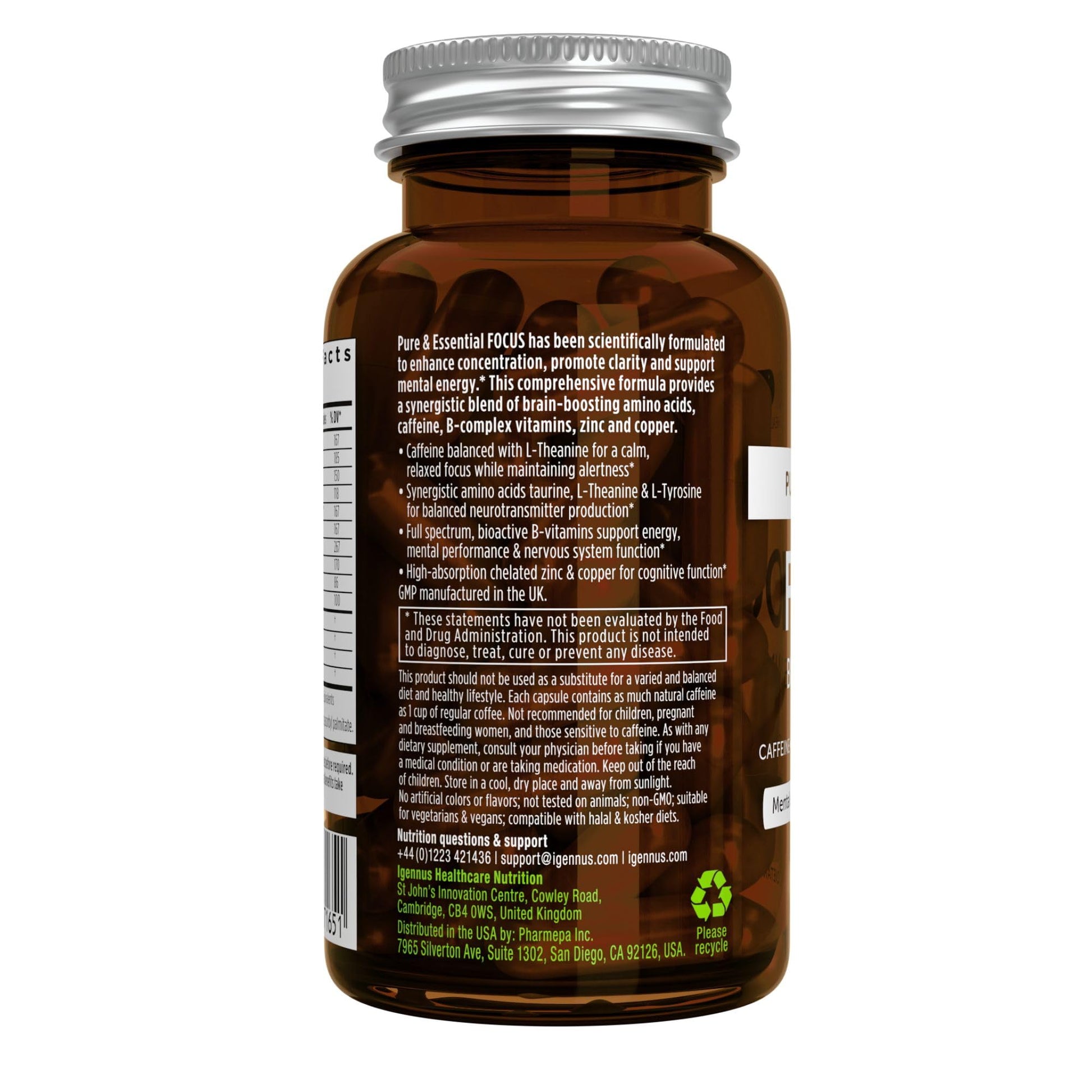 Igennus Focus - Nootropic with 200mg Natural Caffeine, Methylated B Vitamins, L-Theanine, Taurine, L-Tyrosine, Clean Energy, Brain Booster & Cognitive Performance, Non Jittery, 60 Capsules Igennus Healthcare Nutrition buy supplements canada