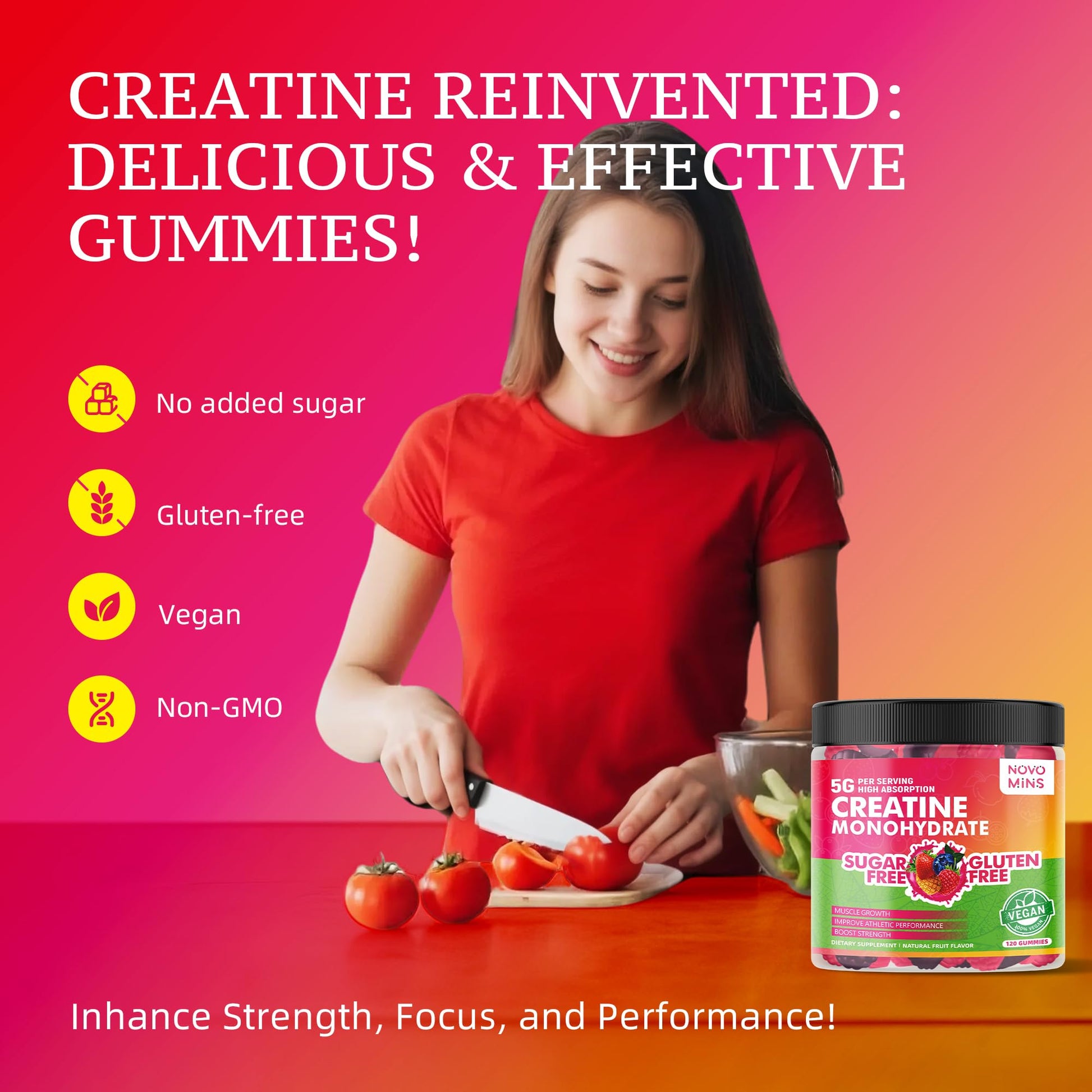NSF Certified Creatine Gummy - Creatine Monohydrate Gummies 5000mg for Men & Women, Chewables Creatine Monohydrate for Muscle Strength, Muscle Builder, Energy Boost, Pre-Workout Supplement(120 Count) novomins buy supplements canada