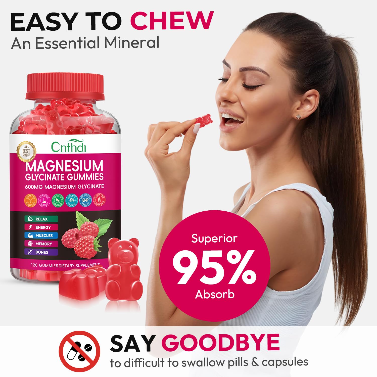 Magnesium Glycinate Gummies 600mg, High Absorption Magnesium Gummies, Black Currant Oil, Calcium, Vitamin B6, Sugar Free Chews for Adults & Kids Relaxation, Stress Relief, Night Rest CNFHDI buy supplements canada