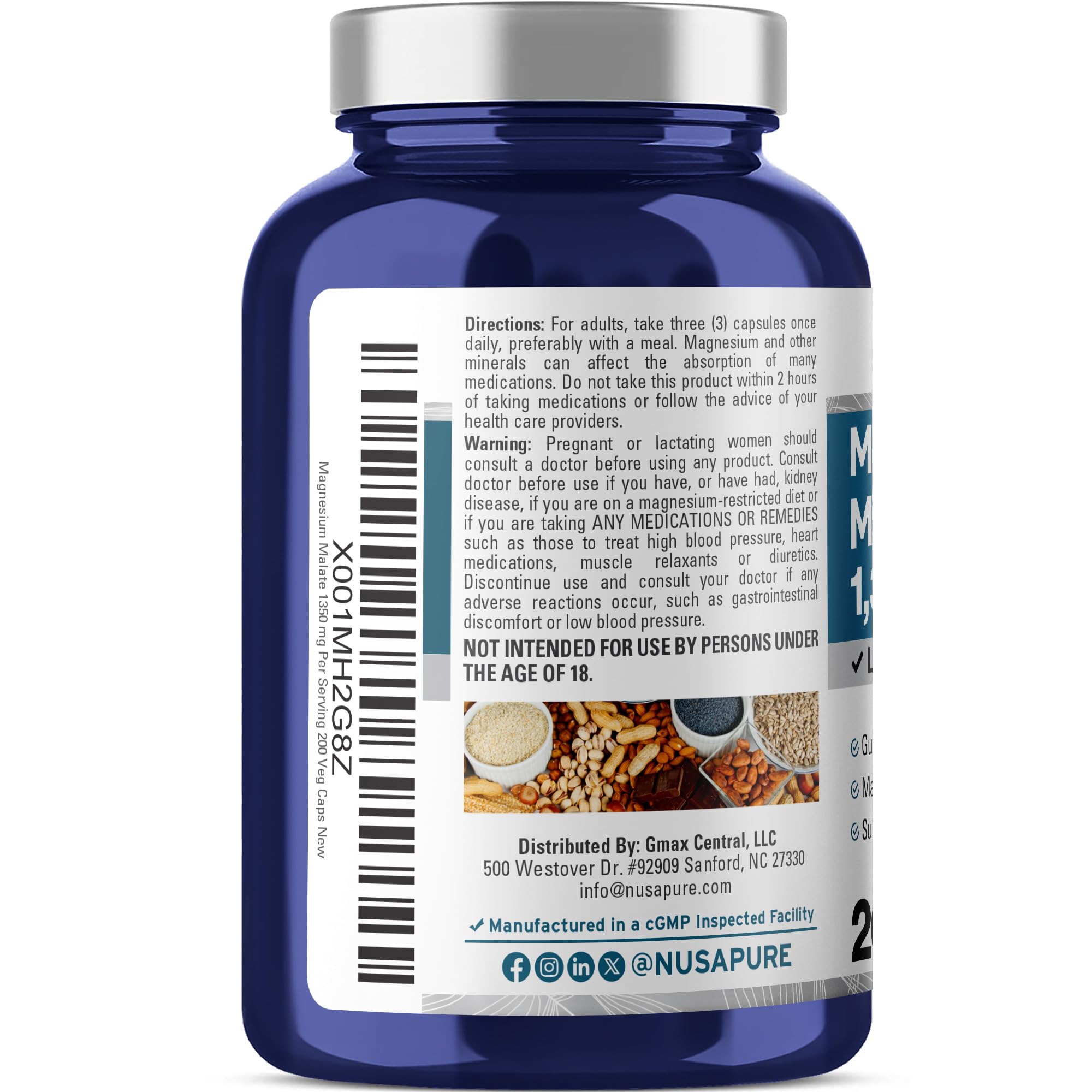NusaPure Magnesium Malate 1350mg 200 Veggie Capsules (Vegan, Non-GMO, Vegan) NusaPure buy supplements canada