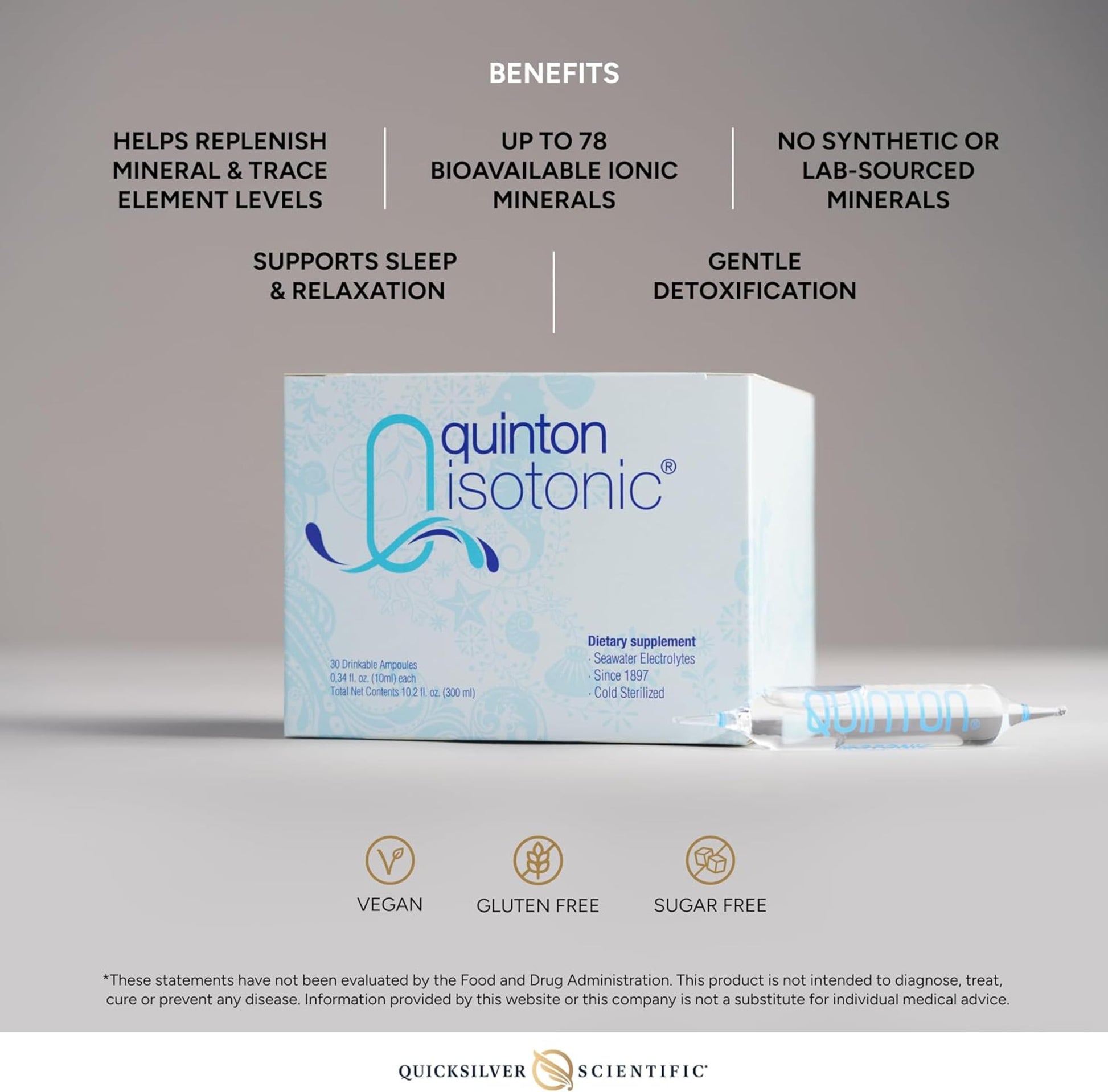 Quicksilver Scientific Original Quinton Isotonic Solution with Sea Water Minerals + Alpine Spring Water - Liquid Hydration, Electrolyte + Multi Minerals Supplement (30 Single Serving Vials) Quicksilver Scientific buy supplements canada