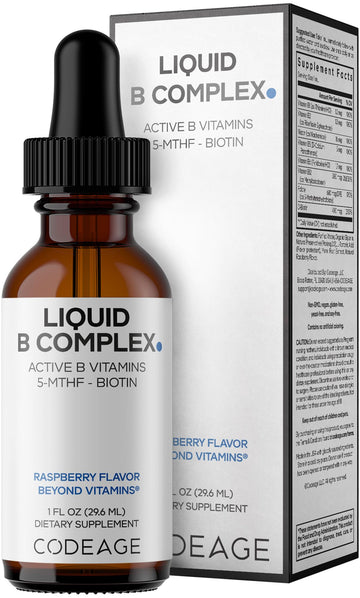 Codeage Liquid B-Complex Supplement with 8 Forms of Vitamin B - Vitamin Thiamine B1, Riboflavin B2, B3, B5, B6, Biotin B7, Active Methylated B9 Folate & B12 - Raspberry Flavor - Non-GMO - 1 fl oz Codeage buy supplements canada