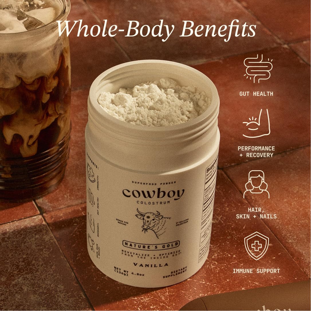 Cowboy - The Exclusive 1st Milking, Whole, Grass Fed Colostrum Supplement for Full Body Health - Bovine Colostrum Powder Packed w/Bioactive Nutrients - Sugar Free (Vanilla, 40 Servings) COWBOY COLOSTRUM buy supplements canada