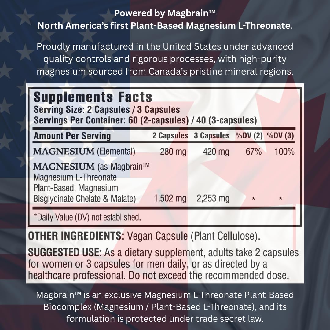 Kappa Nutrition Powered by Magbrain™ Magnesium L-Threonate Plant-Based, 420mg Elemental Magnesium (3 Capsules) from 2,253mg, 120 Vegan Capsules, Brain, Sleep & Muscle Support. KAPPA NUTRITION buy supplements canada