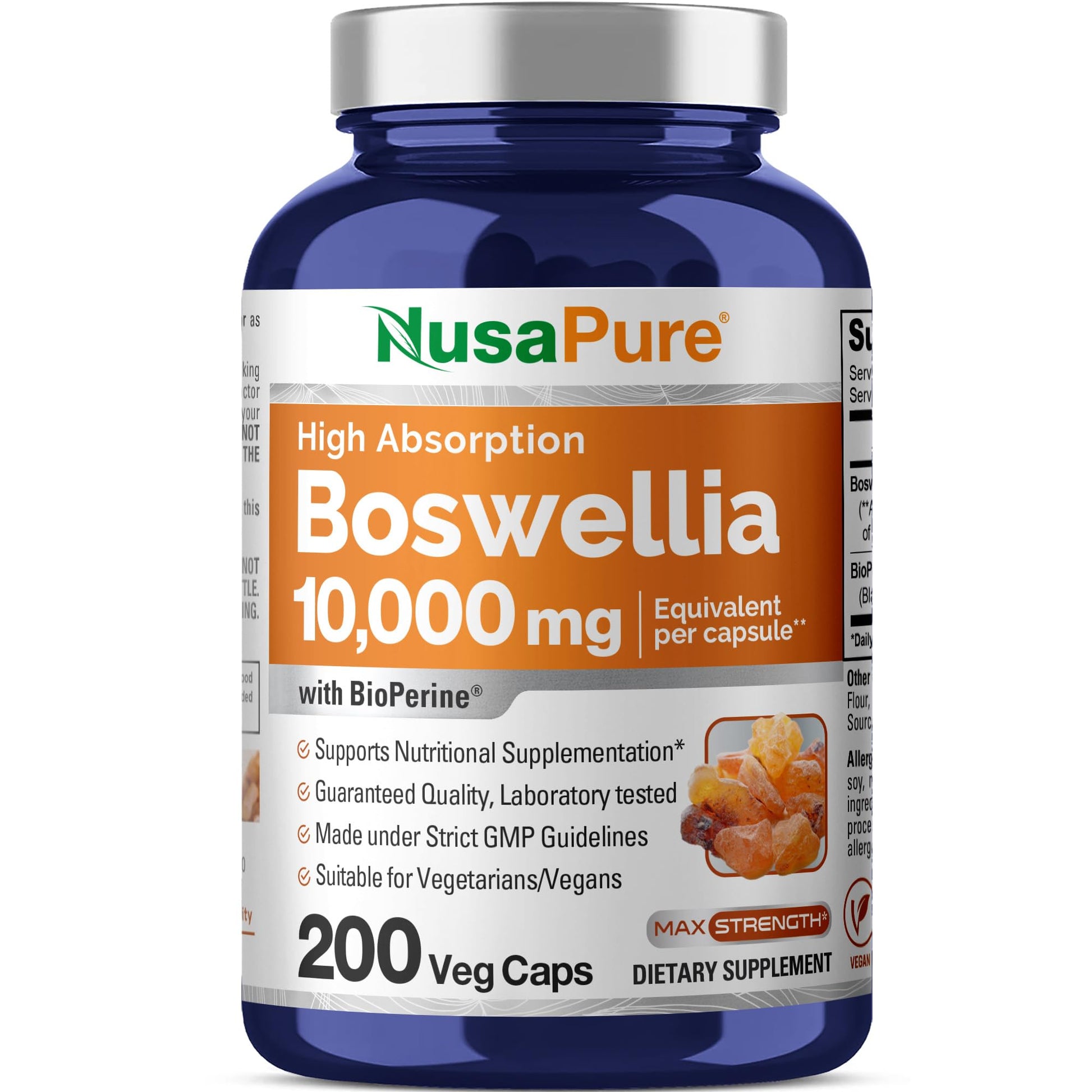 NusaPure Boswellia Serrata 10,000 mg Per Veggie Caps 200 Count (Ext. 20:1, Non-GMO, Vegan, Bioperine) Ayurvedic Herb: Indian Olibanum, Frankincense NusaPure buy supplements canada