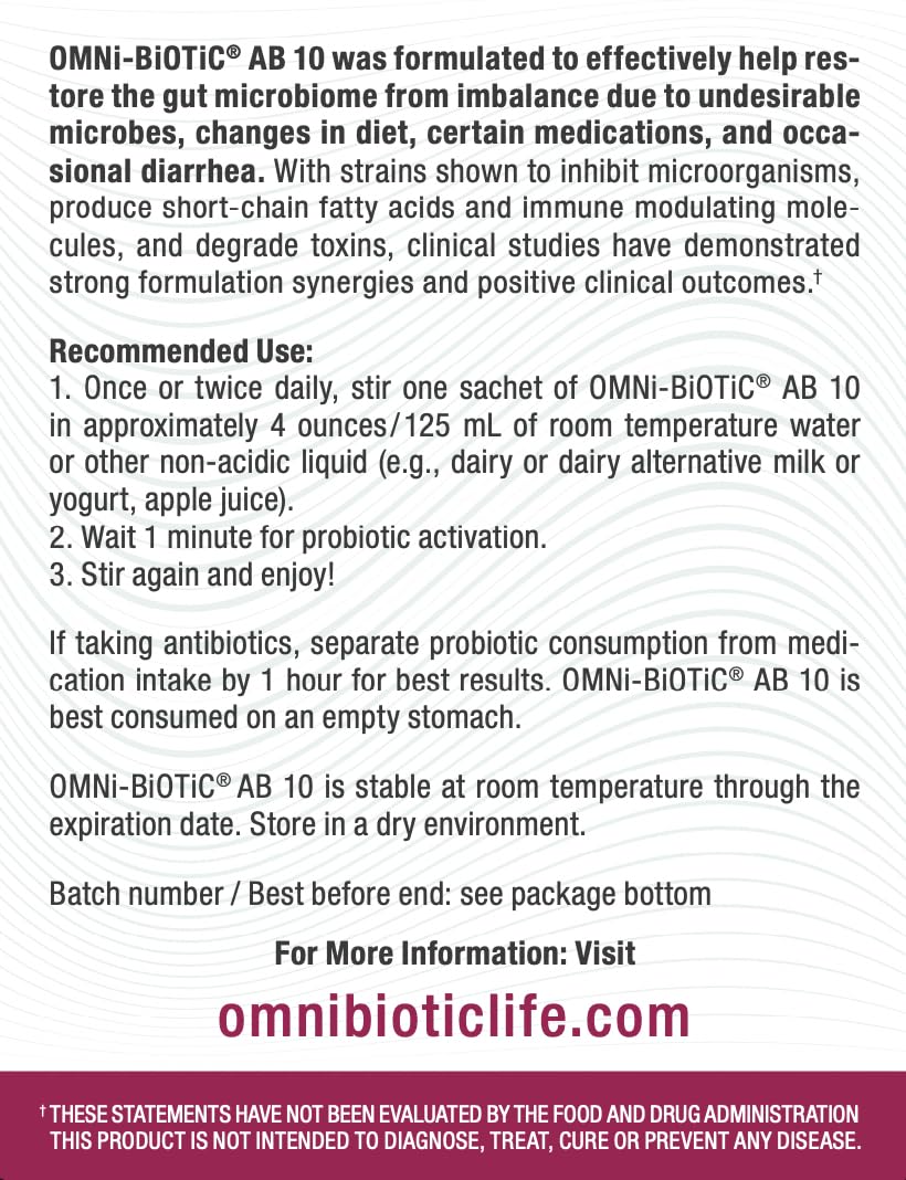 OMNi BiOTiC AB 10 - Clinically Tested Restorative Probiotic - Supports & Restores Gut Flora & Digestion - Digestive Probiotic for Diarrhea - Vegan, Hypoallergenic, Non-GMO (30 Daily Packets) OMNi BiOTiC buy supplements canada