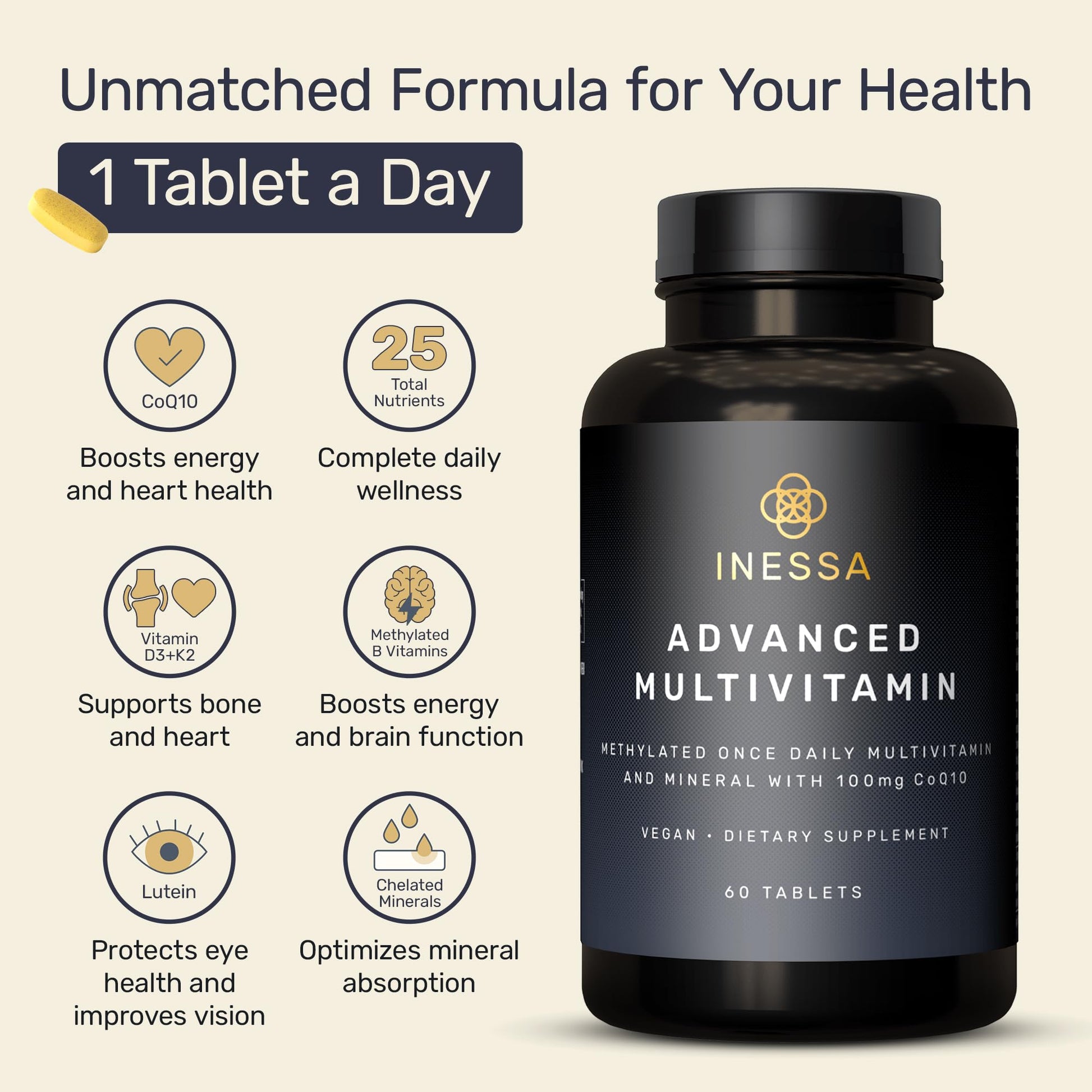 Inessa Methylated Multivitamin for Men and Women - Advanced Natural Daily Mens Multivitamins with CoQ10 100mg, Vitamins D3, K2, A, B Complex Vitamins Inessa buy supplements canada