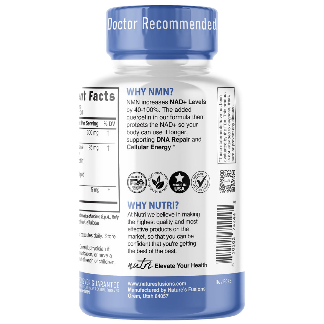 NMN Supplement 300mg NAD Supplement - (2 Pack) Nutri Ultra High Absorption Stabilized NMN Nicotinamide Mononucleotide, 40% More NAD+ w/ Quercetin Phytosome & Black Pepper - mnm supplement 120 Capsules Nature's Fusions buy supplements canada