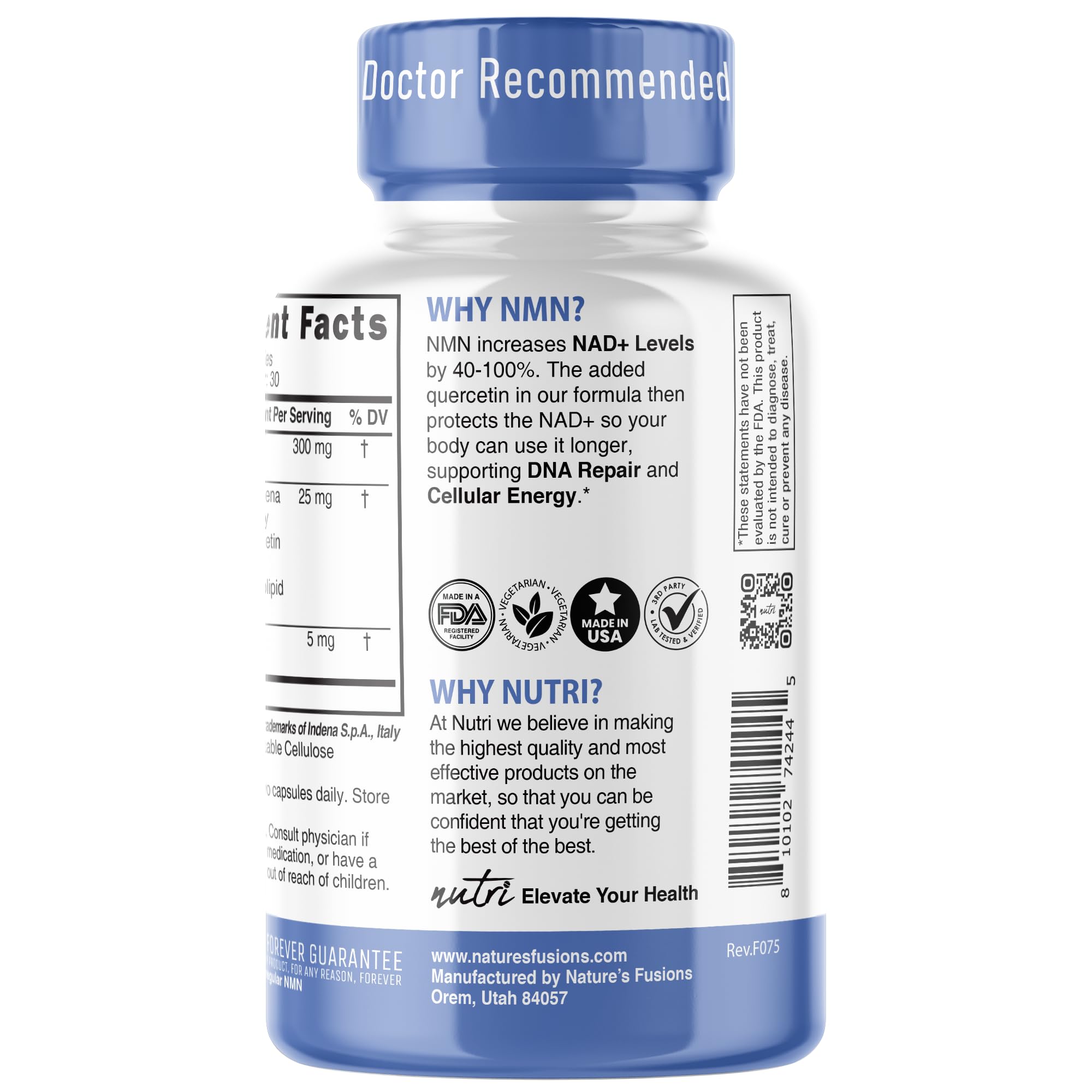 NMN Supplement 300mg NAD Supplement - (2 Pack) Nutri Ultra High Absorption Stabilized NMN Nicotinamide Mononucleotide, 40% More NAD+ w/ Quercetin Phytosome & Black Pepper - mnm supplement 120 Capsules Nature's Fusions buy supplements canada