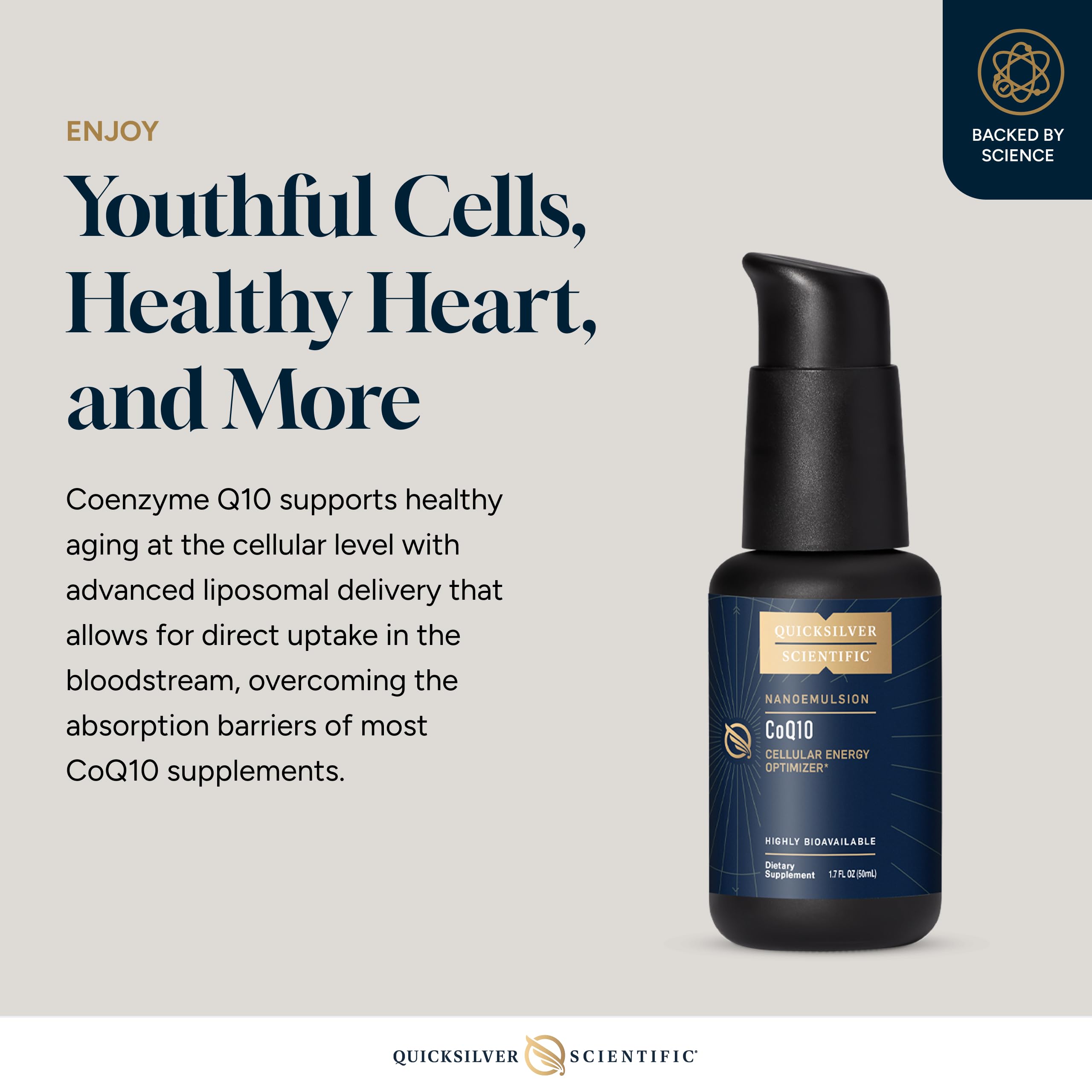 Quicksilver Scientific CoQ10 Nanoemulsion - Liposomal Coenzyme Q10 Cardiovascular Support & Cellular Energy Supplement - Fast Absorbing Liquid (1.7oz / 50ml) Quicksilver Scientific buy supplements canada