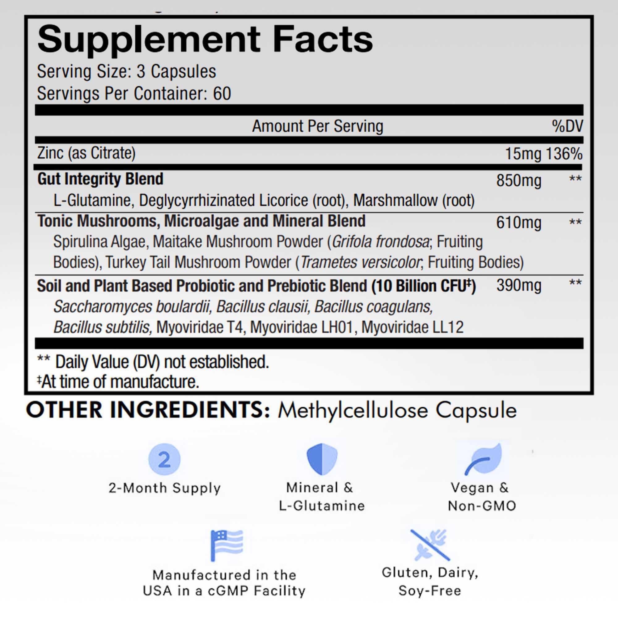 Codeage Gut Health Supplements Vegan Formula - L Glutamine, Zinc, Turkey Tail Mushroom Powder, Tonic Mushroom, Maitake, Micro Algae, Mineral, Licorice Root DGL - Probiotics, Prebiotics - 180 Capsules Codeage buy supplements canada