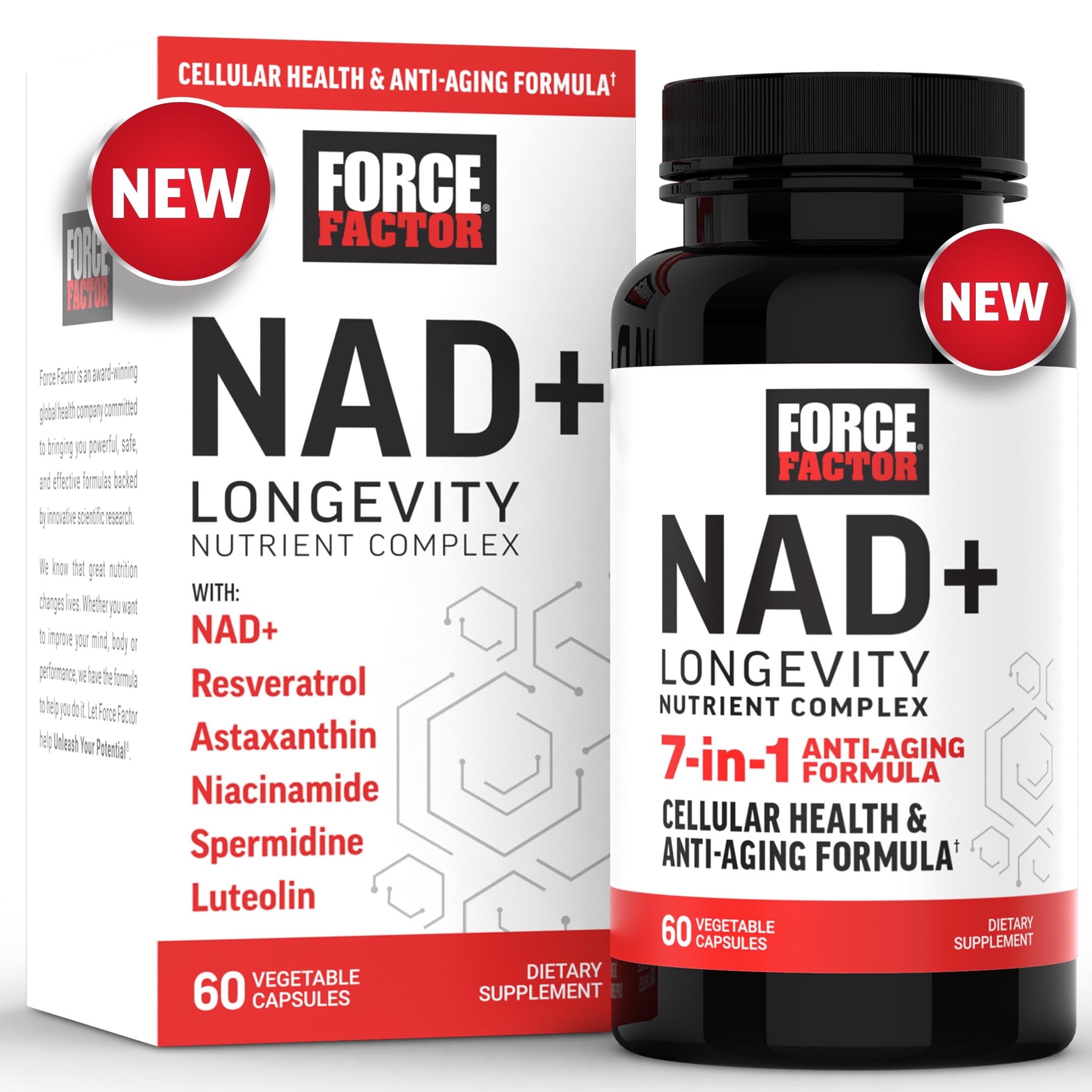 FORCE FACTOR NAD+ (NMN or Nicotinamide Riboside Alternative) with Resveratrol, Astaxanthin, Spermidine & Luteolin Complex, NAD to Support Cellular Health & Healthy Aging, 60 Capsules Force Factor buy supplements canada