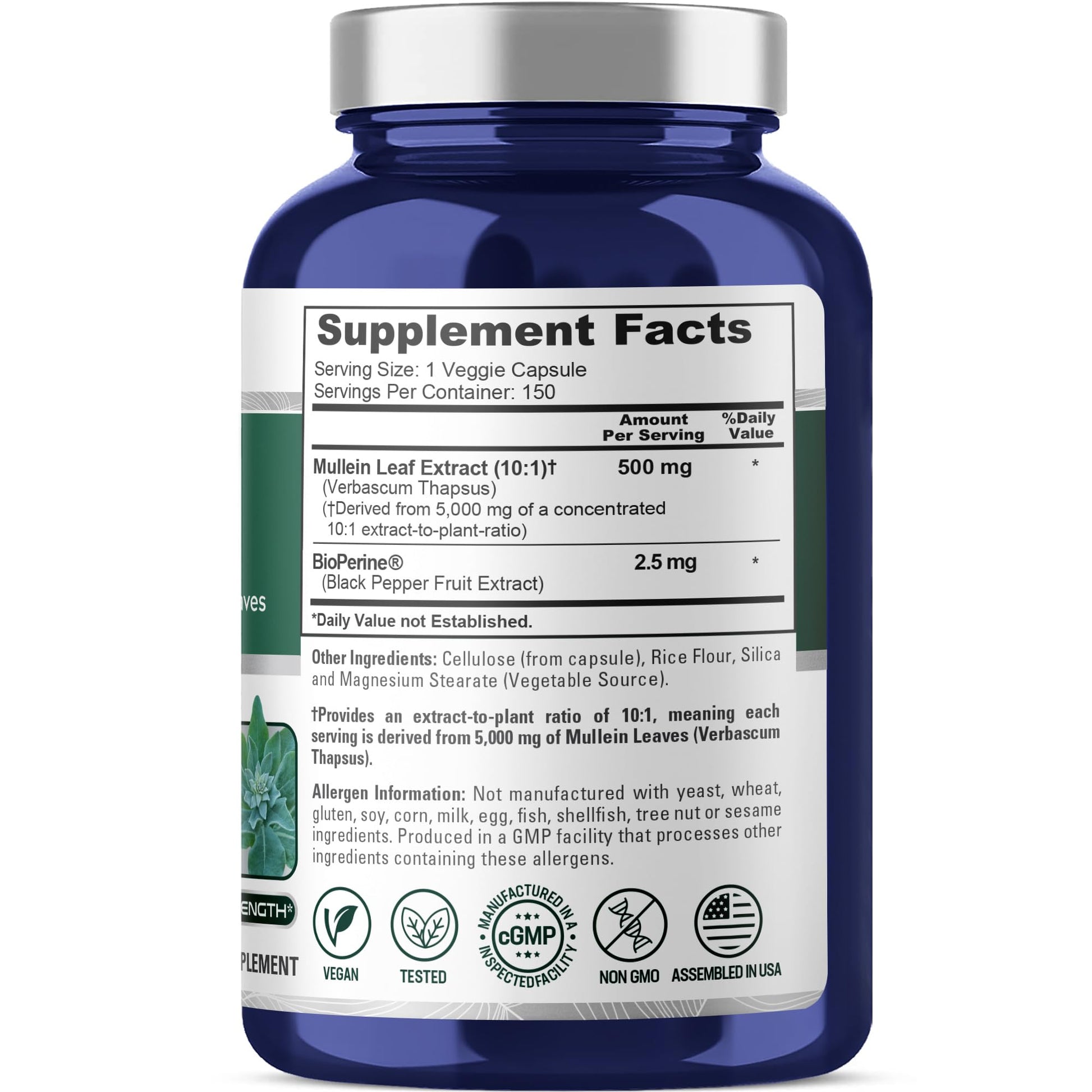 NusaPure Mullein Leaf Capsules 10:1 Extract, 500 mg Equivalent to 5,000 mg per Veggie Caps - 150 Count - Verbascum Thapsus (Non-GMO, Vegan) Dietary Supplement NusaPure buy supplements canada